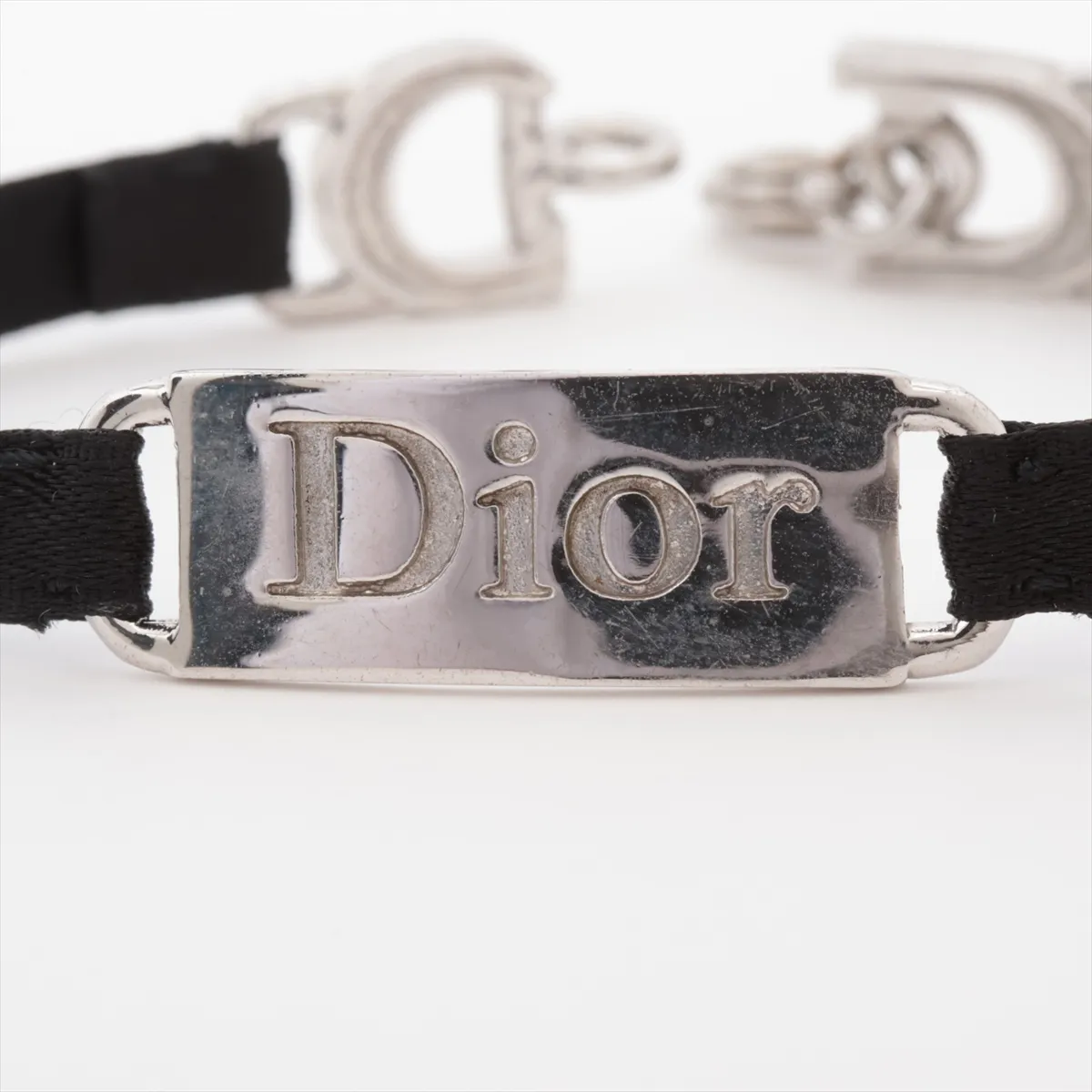 logo bracelet, metal, black and silver. Shows signs of wear, — view 2