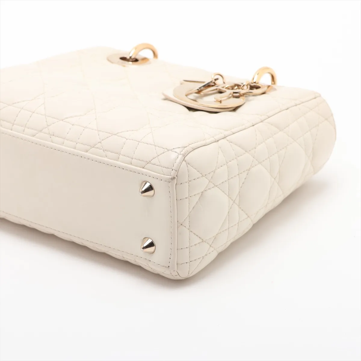 My Lady Dior Cannage Leather 2-Way Handbag White — view 3
