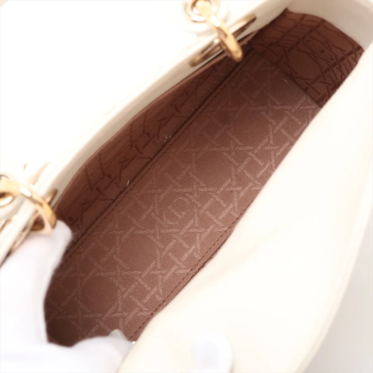 My Lady Dior Cannage Leather 2-Way Handbag White — view 8