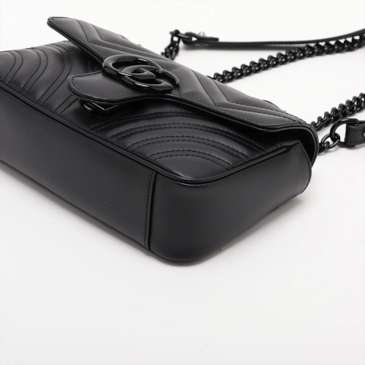 GG Marmont Leather Chain Shoulder Bag, Black, 446744 — view 3