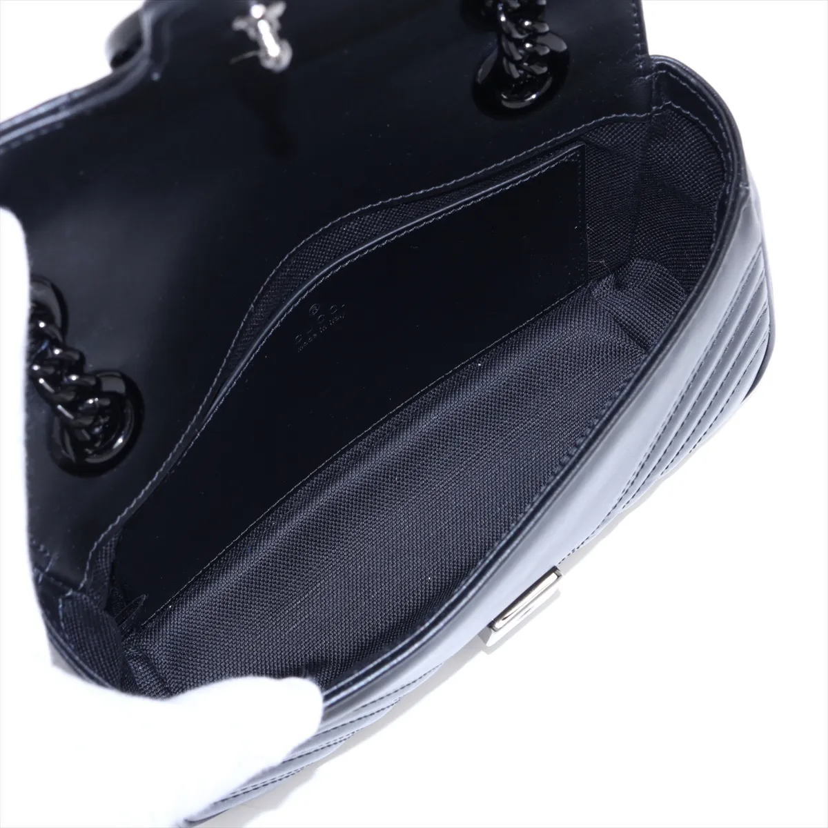 GG Marmont Leather Chain Shoulder Bag, Black, 446744 — view 7