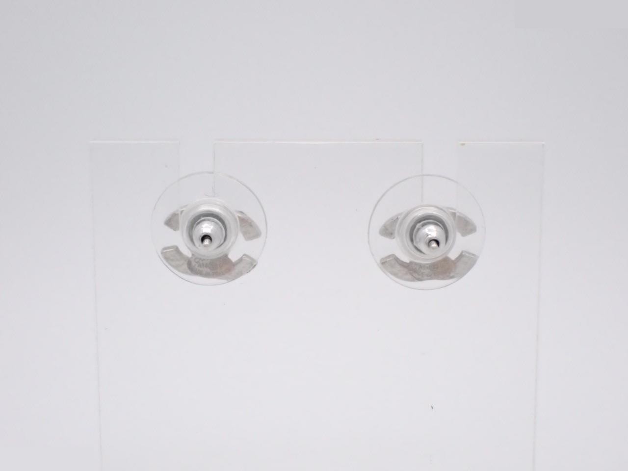 earrings, A14V, Coco Mark, rhinestone, silver, 1cm wide — view 2