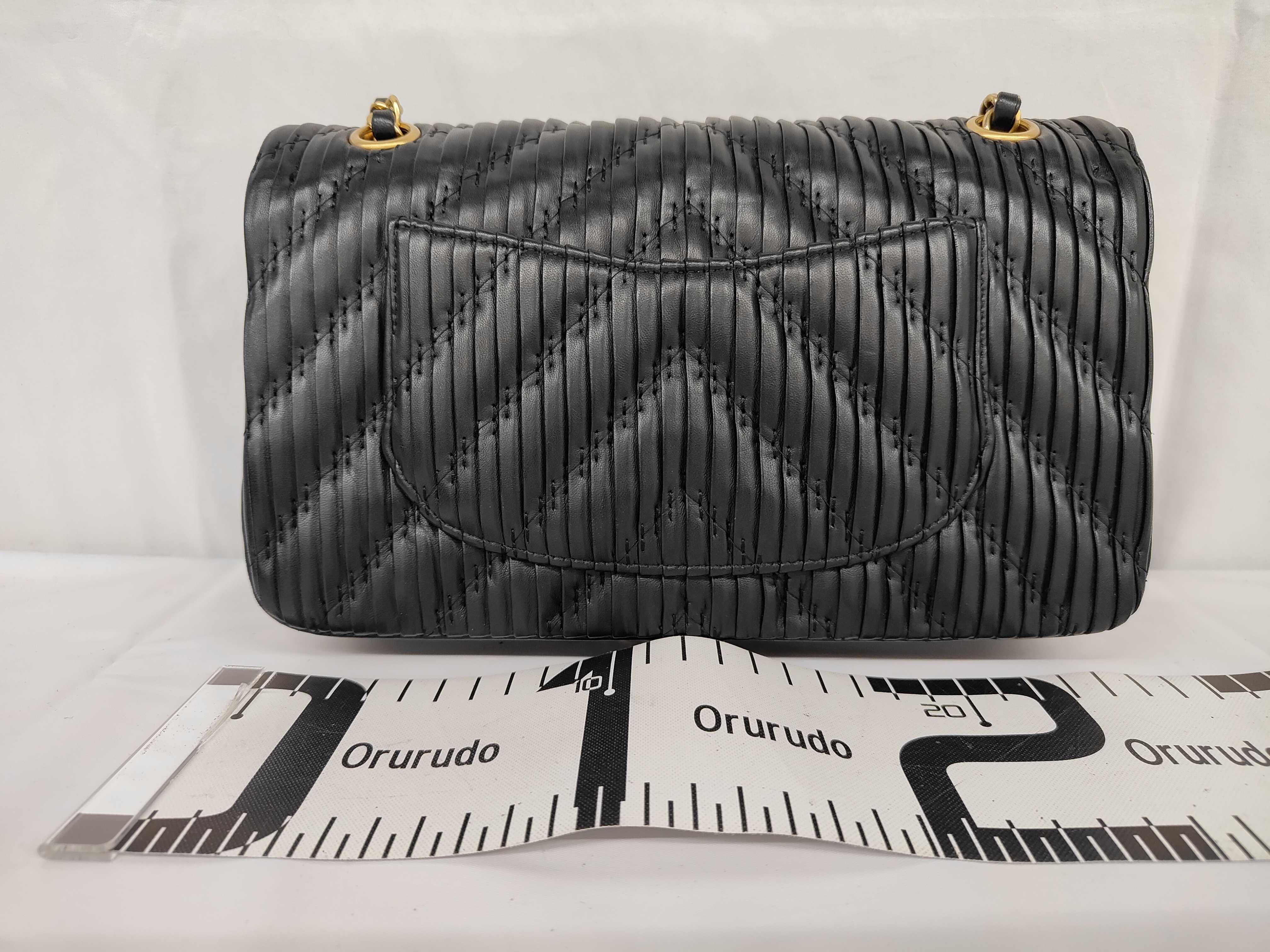 Pleated Matelassé Chain Shoulder Bag, Black Lambskin, Gold Hardware. — view 2