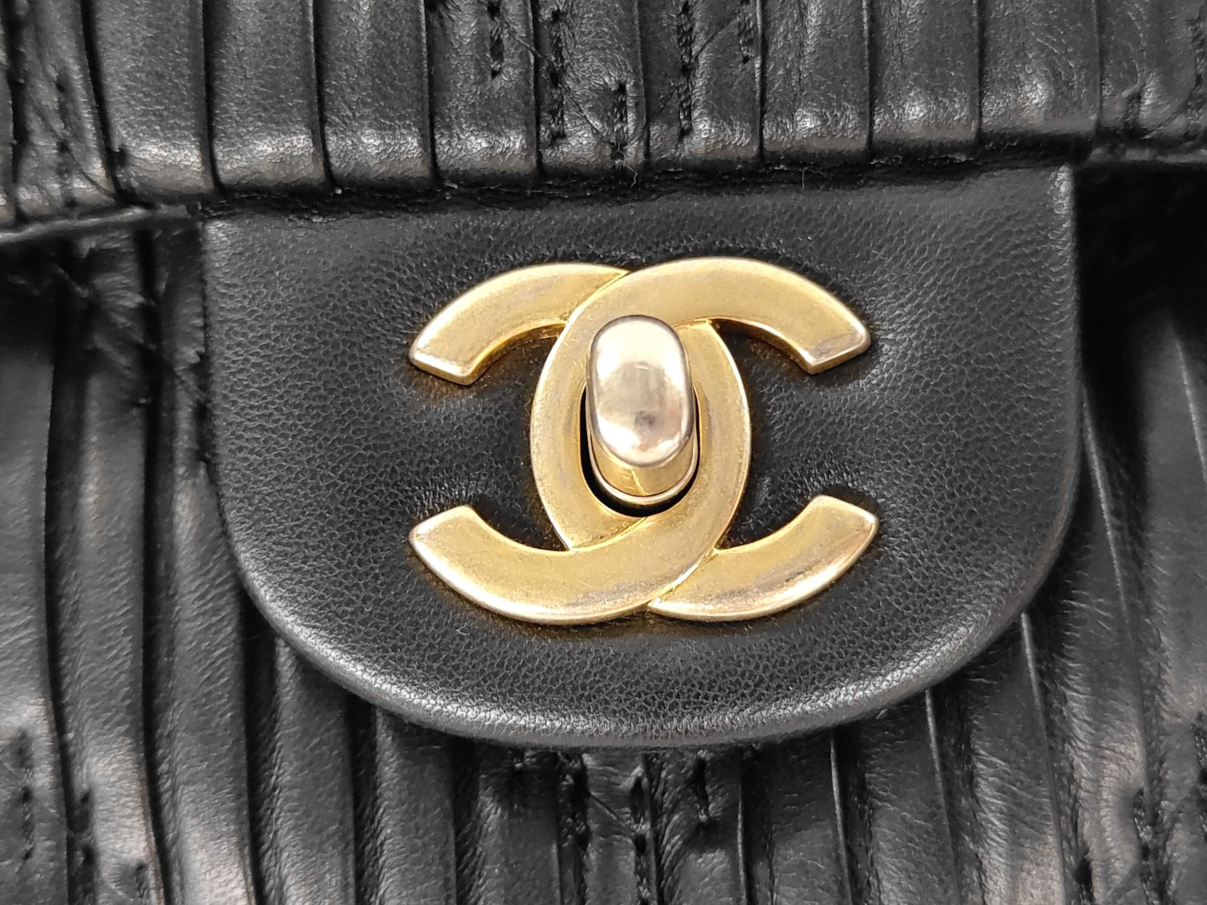 Pleated Matelassé Chain Shoulder Bag, Black Lambskin, Gold Hardware. — view 15