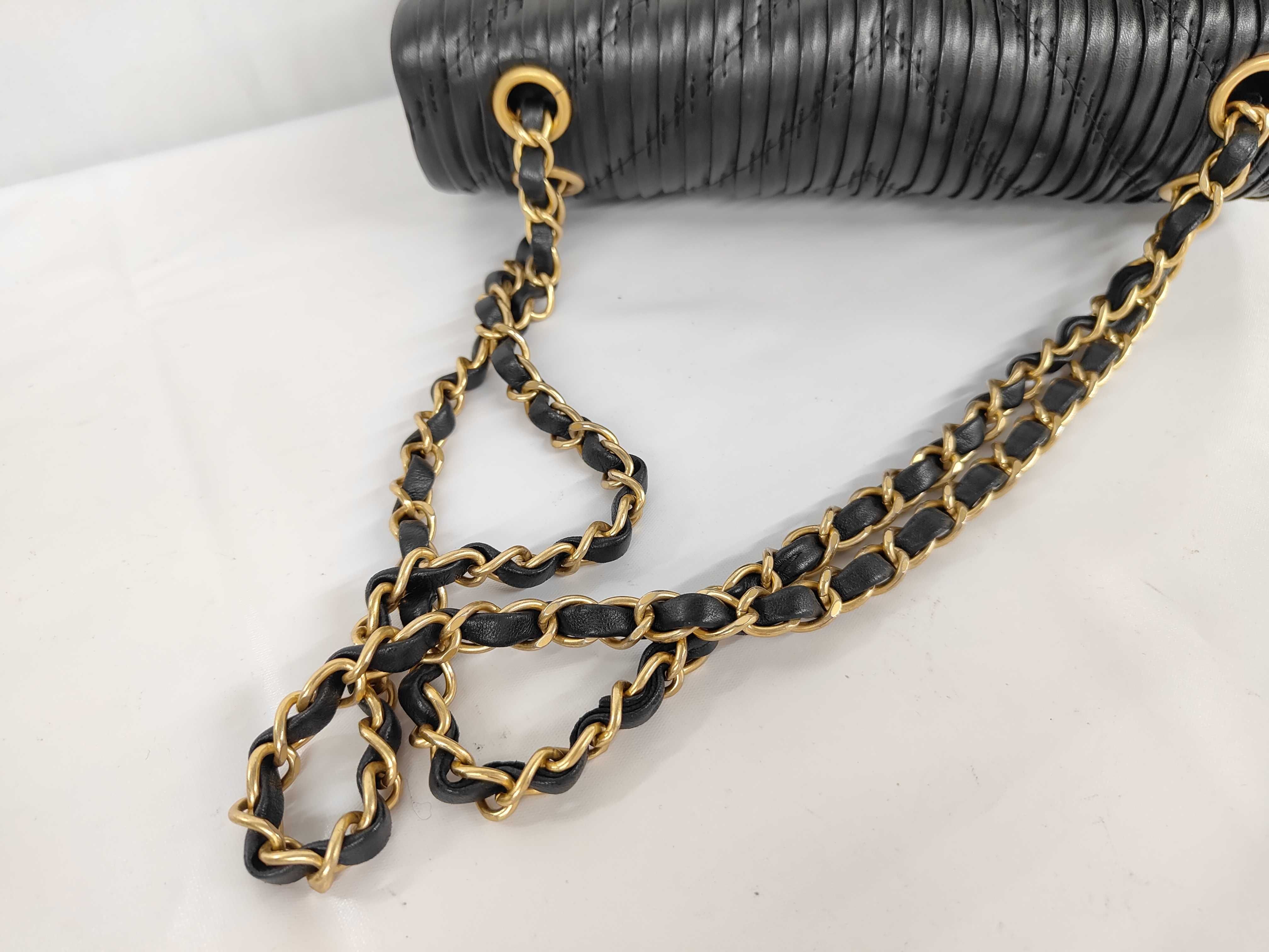 Pleated Matelassé Chain Shoulder Bag, Black Lambskin, Gold Hardware. — view 3