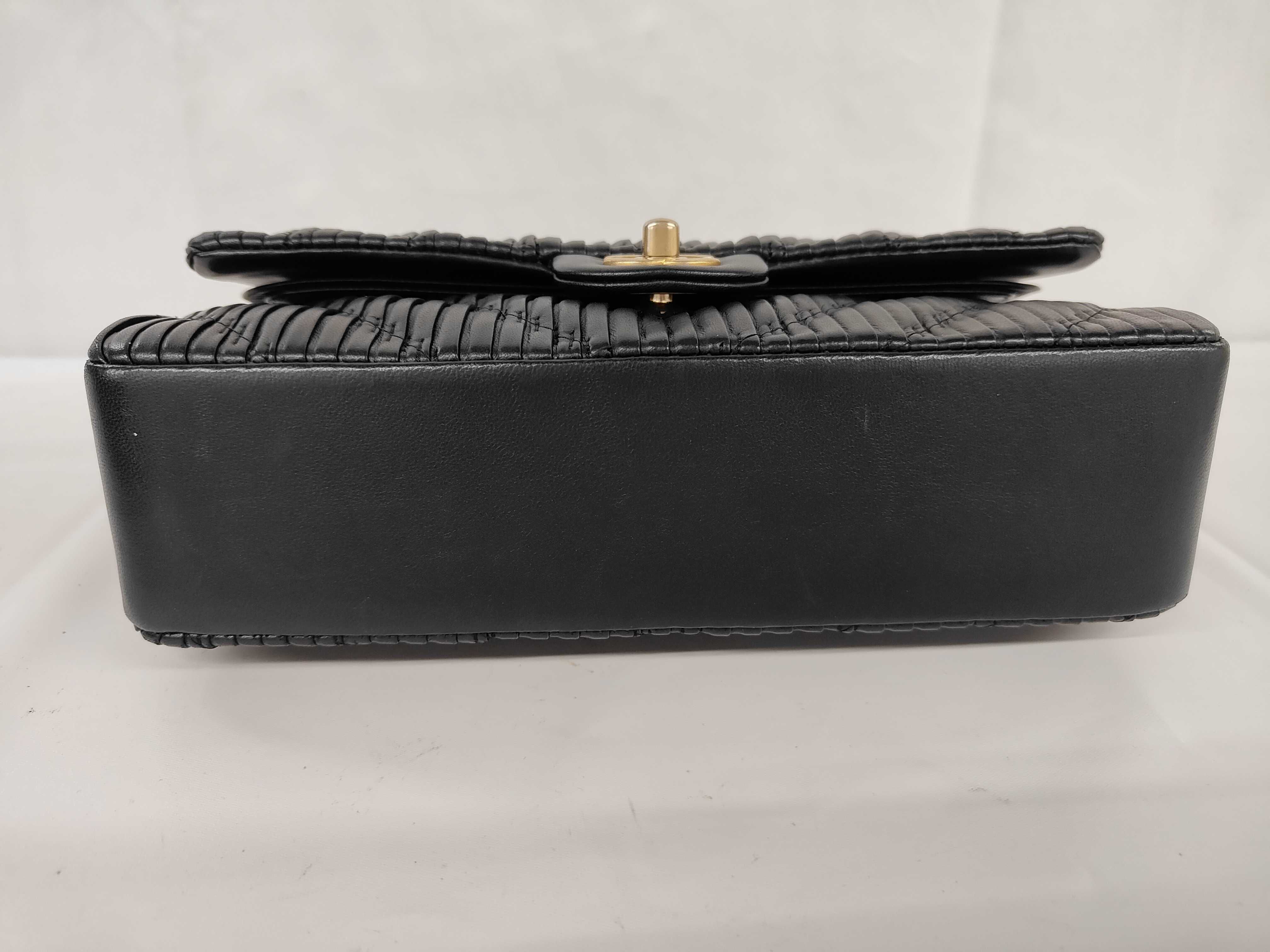 Pleated Matelassé Chain Shoulder Bag, Black Lambskin, Gold Hardware. — view 8