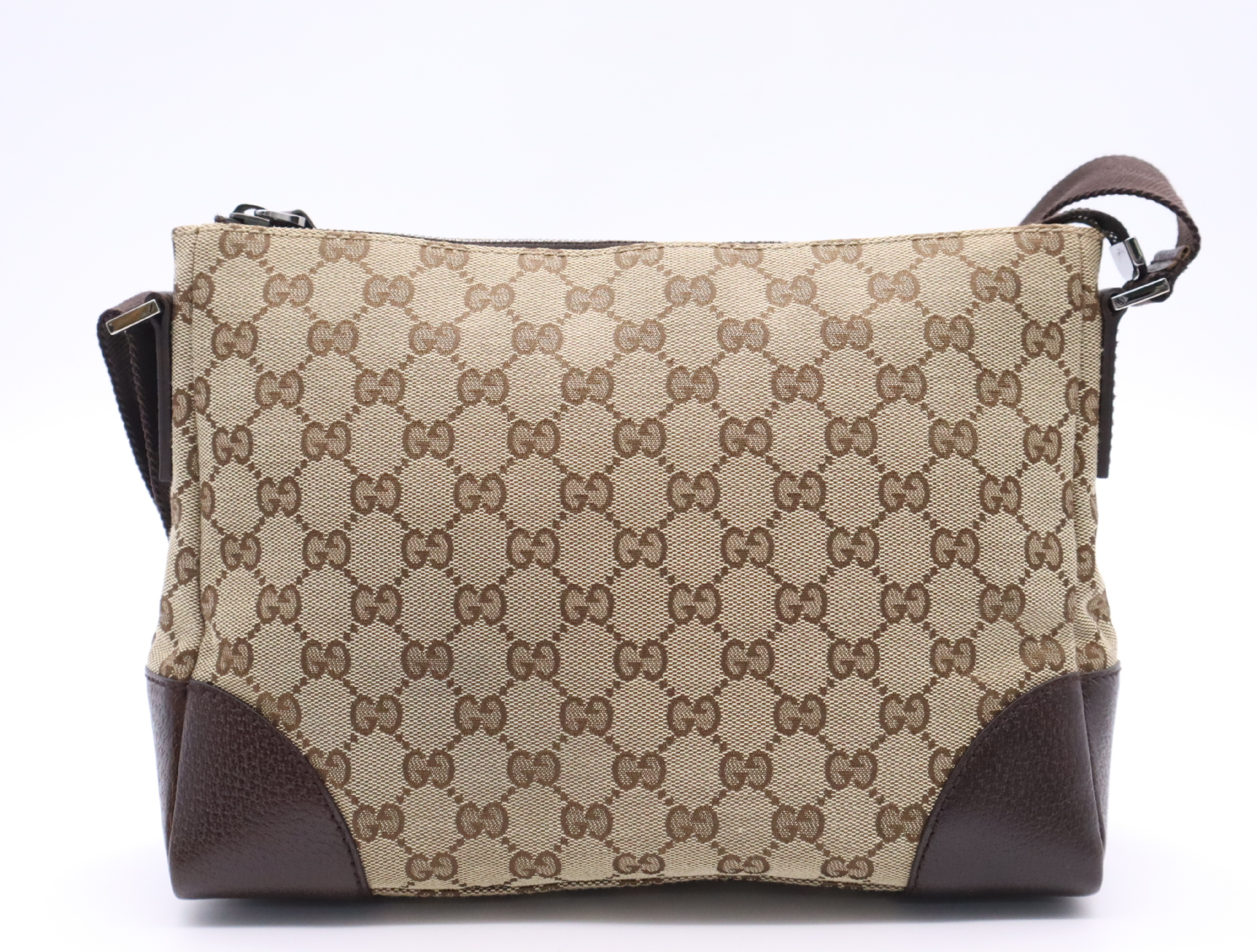 114273 GG Canvas Shoulder Bag, Beige/Brown, Silver Hardware — view 2