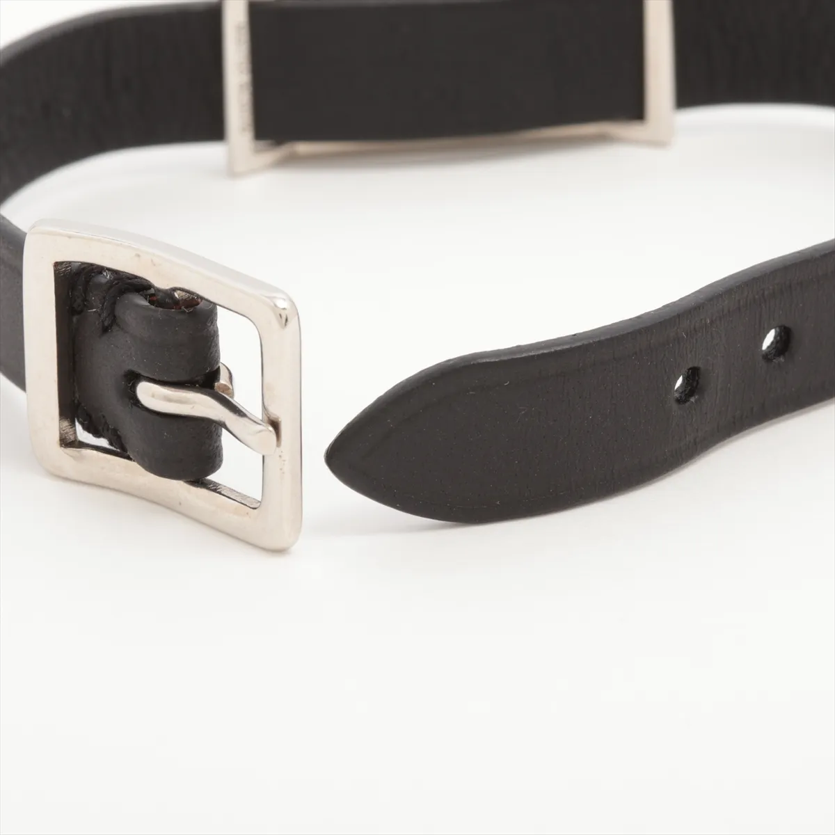 M61705 BC0176 Bracelet, Metal x Leather, Black x Silver. Shows signs of wear, — view 5