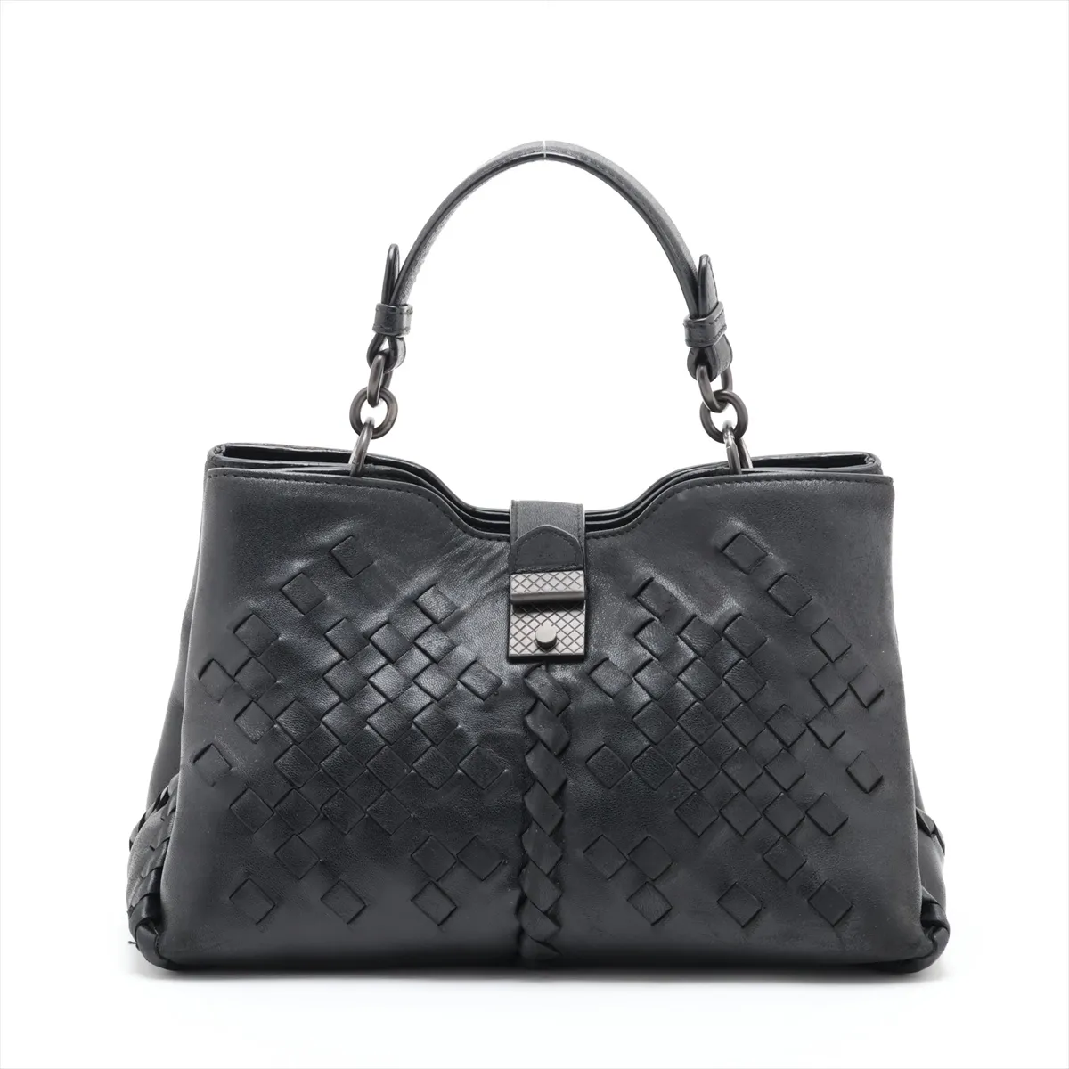 Intrecciato Leather Handbag, Black
