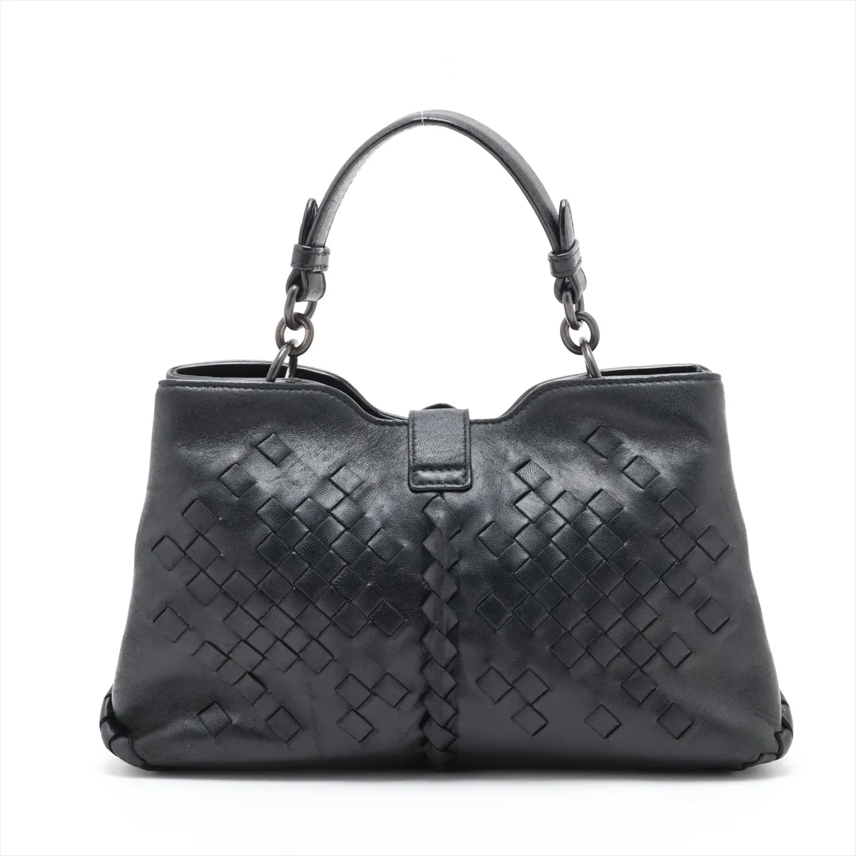 Intrecciato Leather Handbag, Black — view 2
