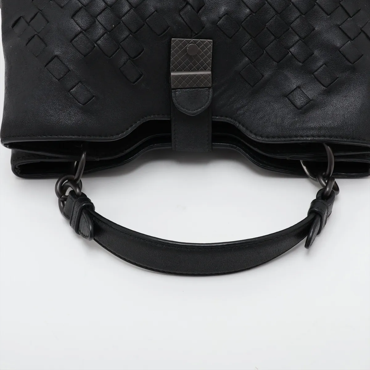 Intrecciato Leather Handbag, Black — view 5