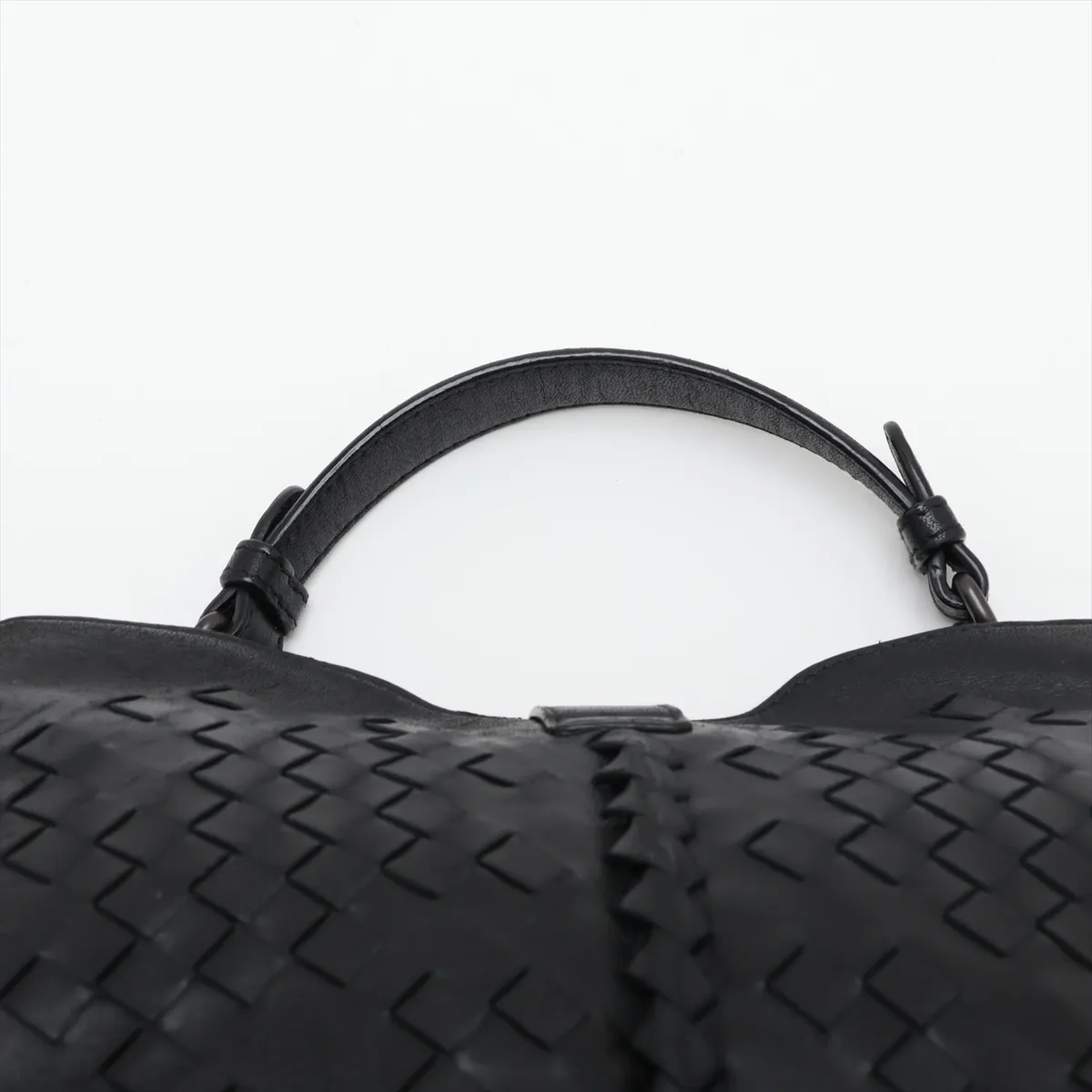 Intrecciato Leather Handbag, Black — view 6
