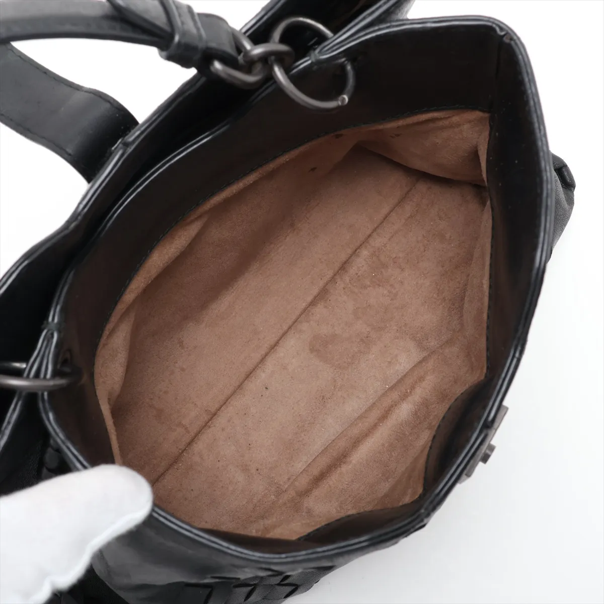 Intrecciato Leather Handbag, Black — view 7