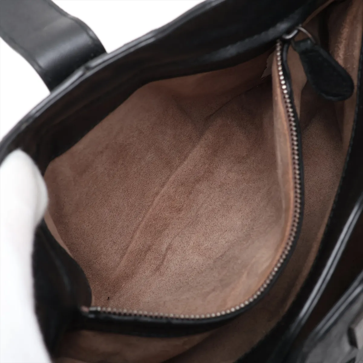 Intrecciato Leather Handbag, Black — view 9