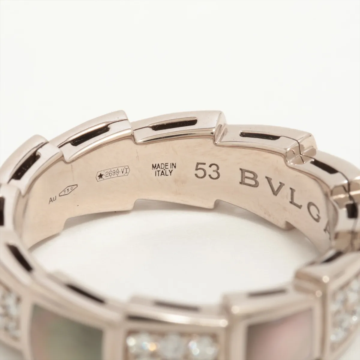 Serpenti Viper Band Grey Shell Diamond Ring 750 (WG) 7.3g 53 NWRTRC Shell — view 3