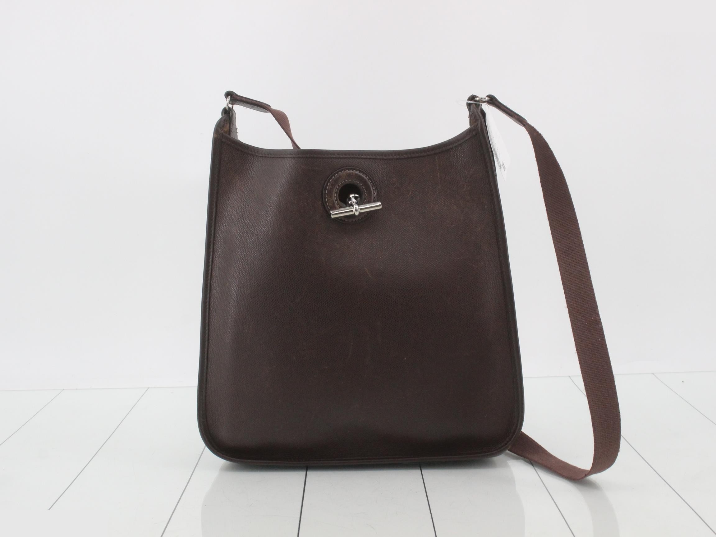 Vespa PM, Veau Epsom leather, Dark Brown, H stamp
