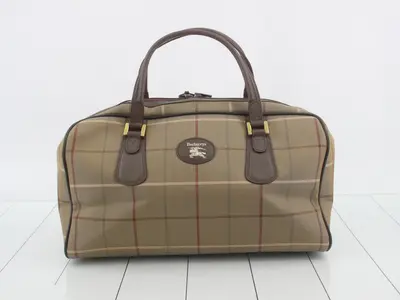 check pattern Boston bag, PVC x leather