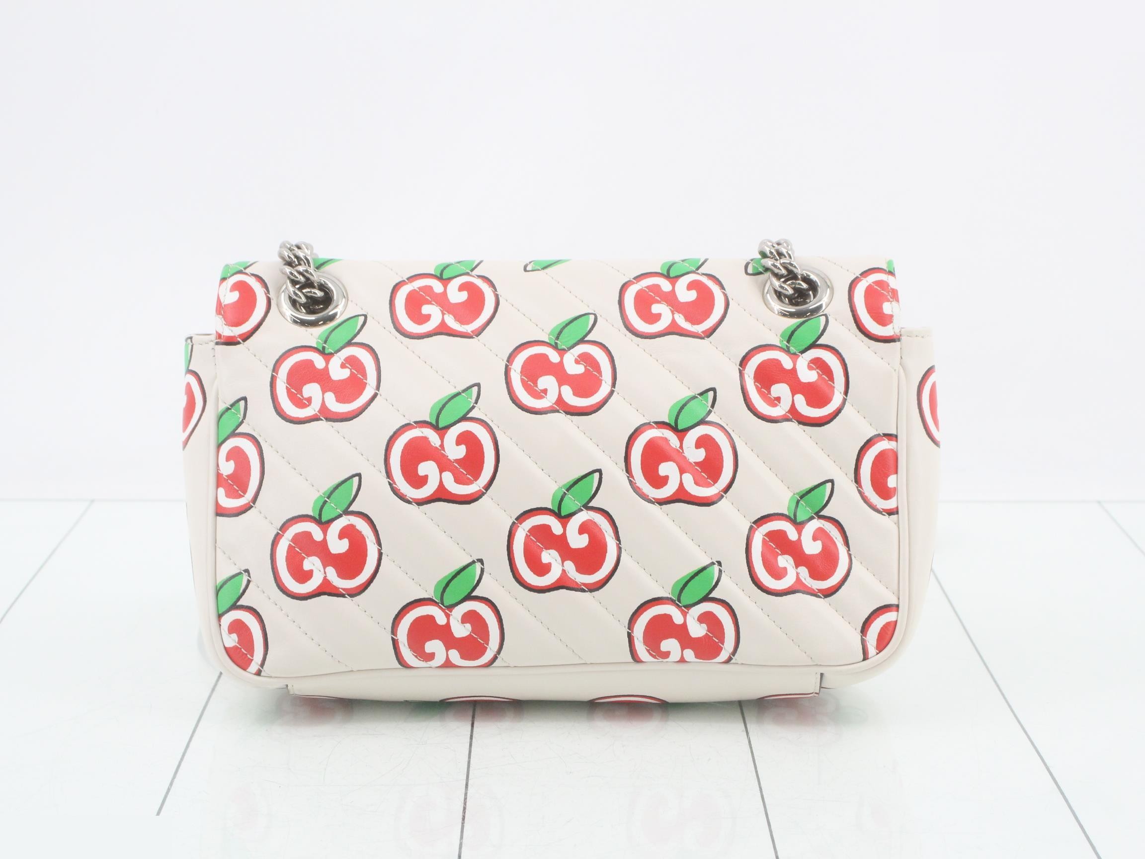 GG Marmont Leather Apple Print Double Chain Shoulder Bag — view 2