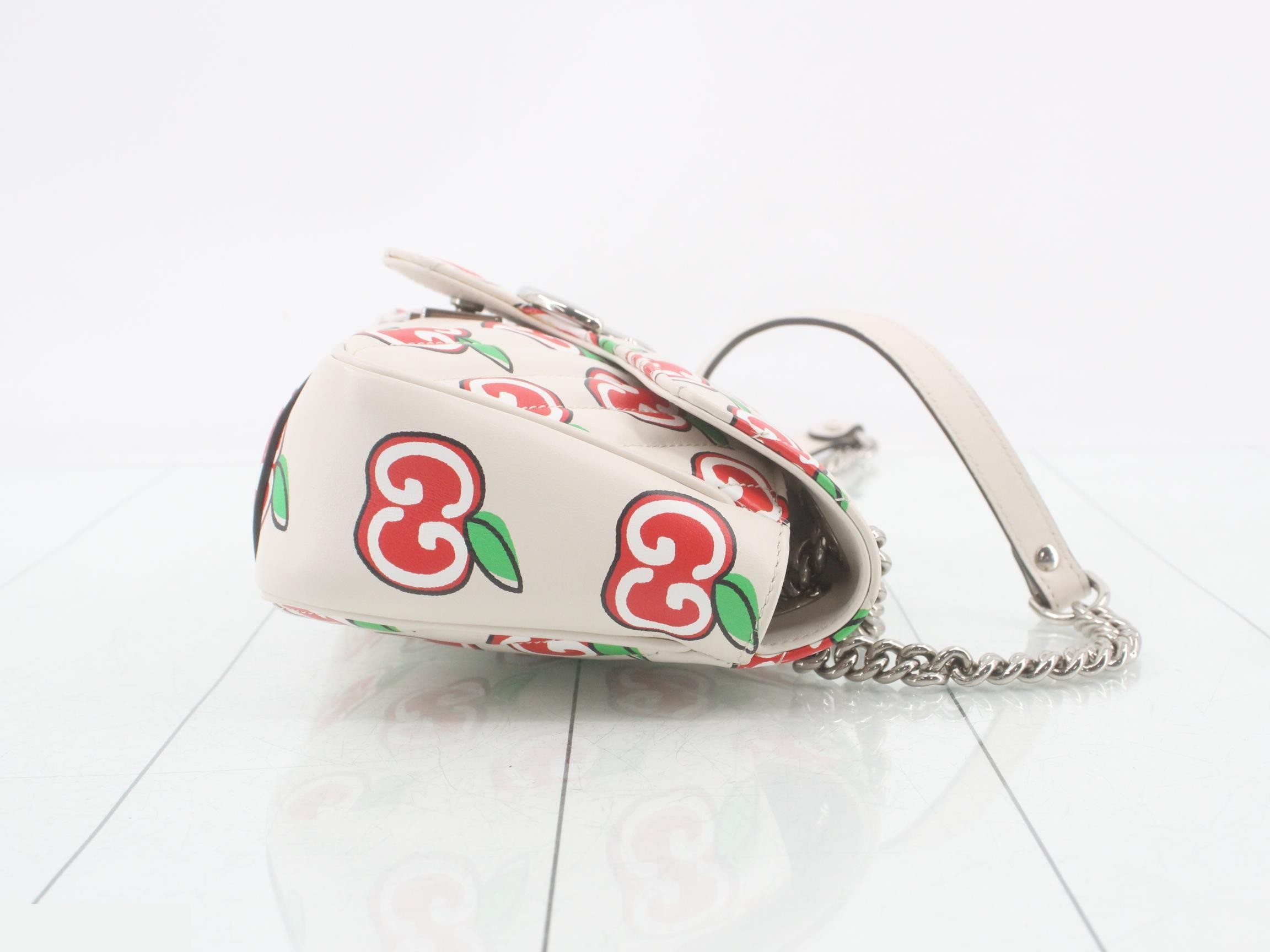 GG Marmont Leather Apple Print Double Chain Shoulder Bag — view 3