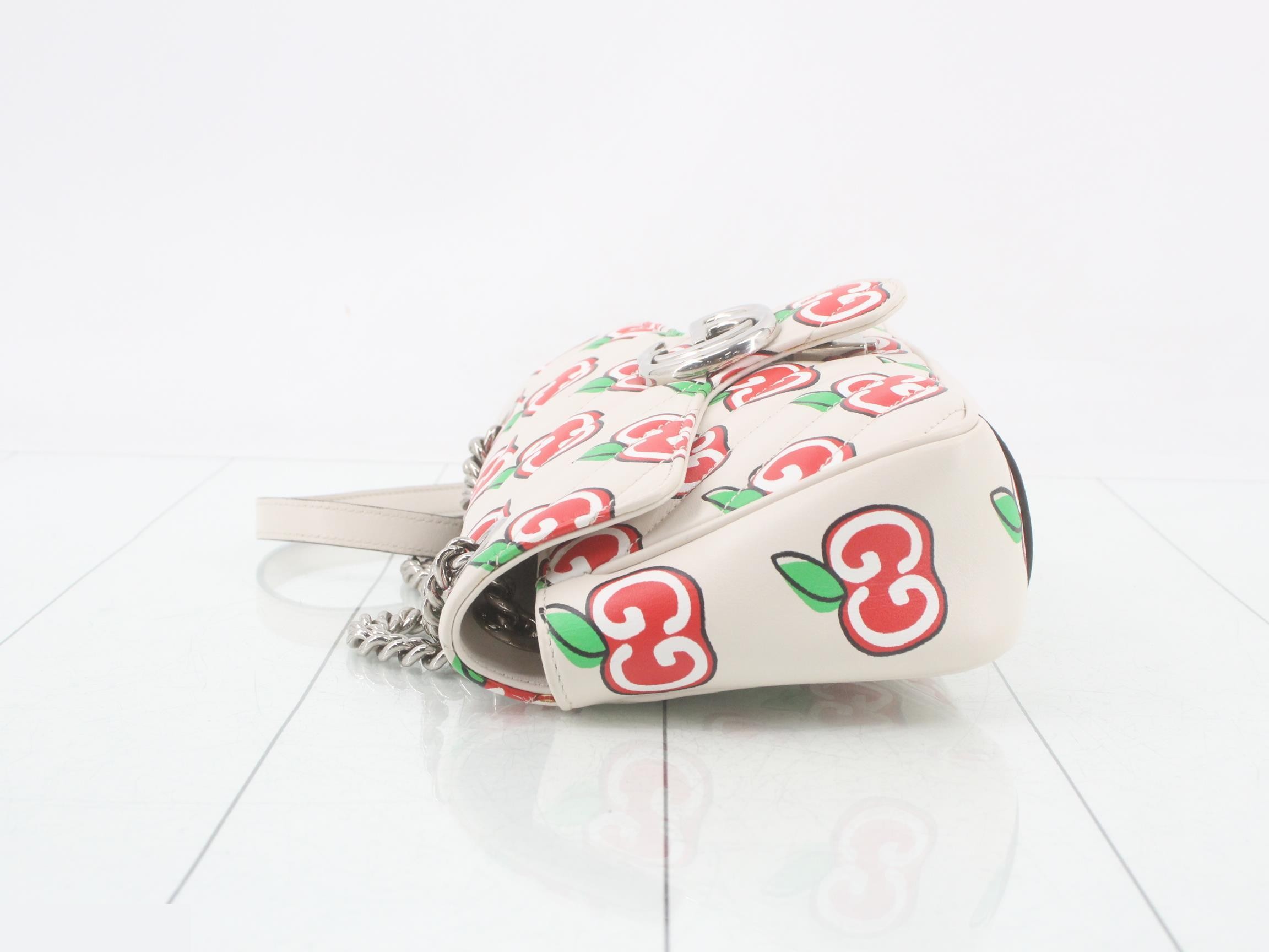 GG Marmont Leather Apple Print Double Chain Shoulder Bag — view 4