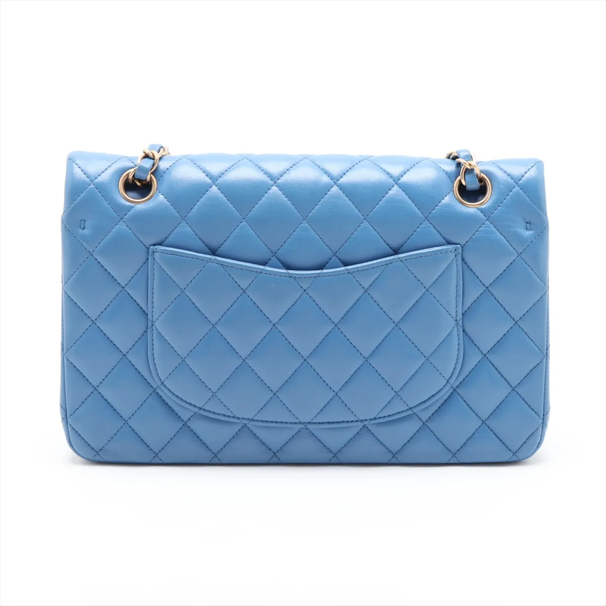 [Individually packaged] Chanel Matelassé 25 Lambskin Double Flap Double Chain Bag, Blue with Gold Hardware, 27973749, Serial Number 27, A01112 — view 2