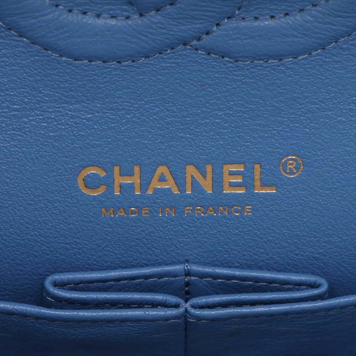 [Individually packaged] Chanel Matelassé 25 Lambskin Double Flap Double Chain Bag, Blue with Gold Hardware, 27973749, Serial Number 27, A01112 — view 11