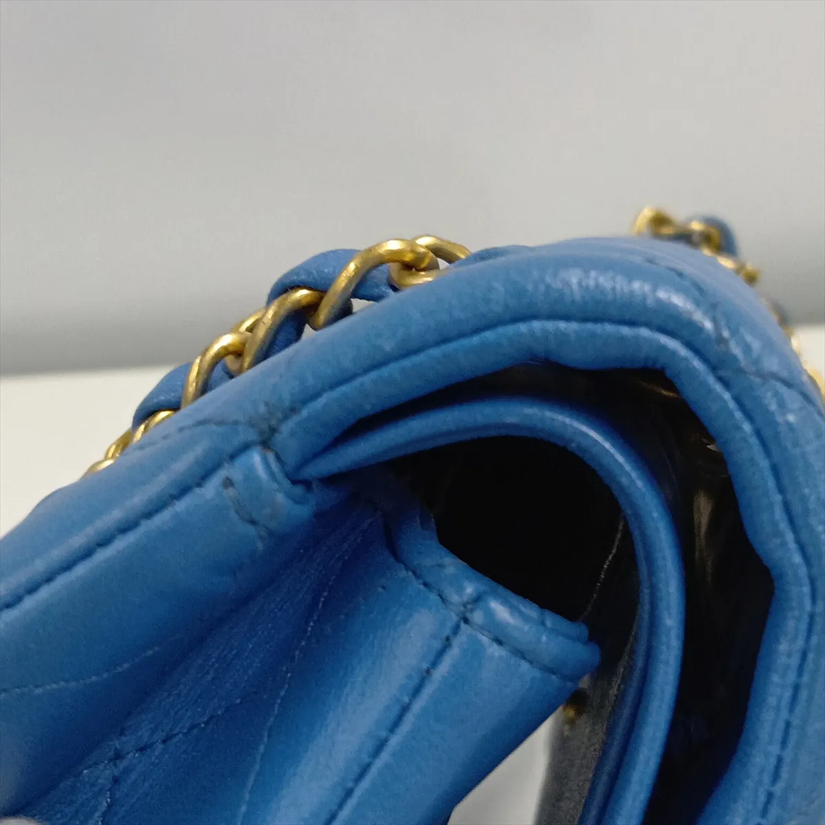 [Individually packaged] Chanel Matelassé 25 Lambskin Double Flap Double Chain Bag, Blue with Gold Hardware, 27973749, Serial Number 27, A01112 — view 13