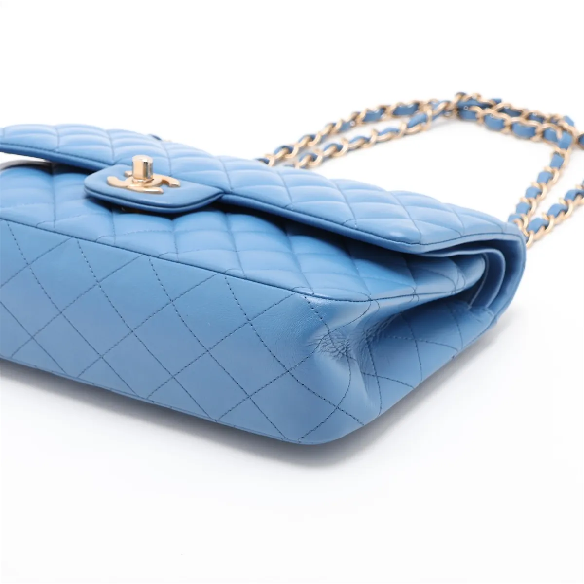 [Individually packaged] Chanel Matelassé 25 Lambskin Double Flap Double Chain Bag, Blue with Gold Hardware, 27973749, Serial Number 27, A01112 — view 3