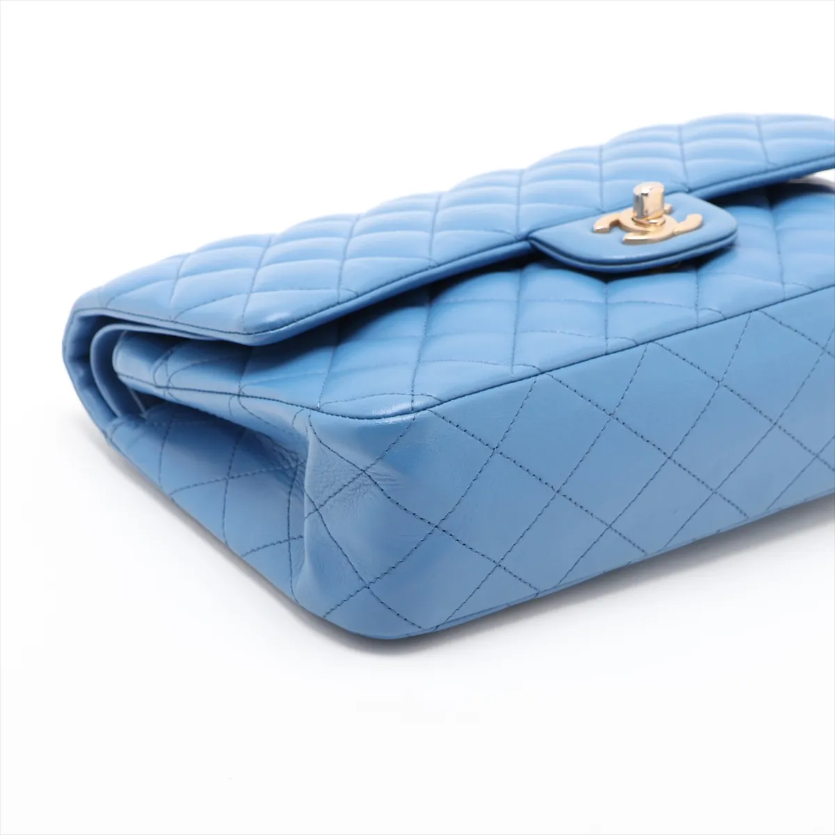 [Individually packaged] Chanel Matelassé 25 Lambskin Double Flap Double Chain Bag, Blue with Gold Hardware, 27973749, Serial Number 27, A01112 — view 4