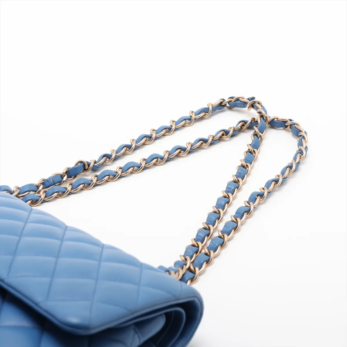 [Individually packaged] Chanel Matelassé 25 Lambskin Double Flap Double Chain Bag, Blue with Gold Hardware, 27973749, Serial Number 27, A01112 — view 5
