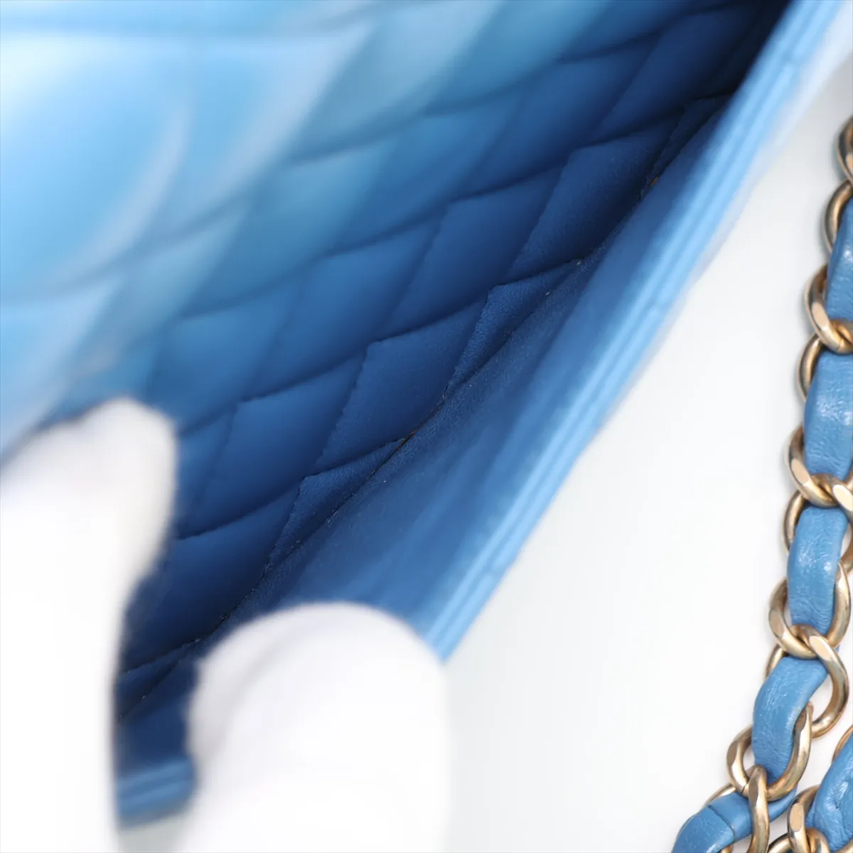 [Individually packaged] Chanel Matelassé 25 Lambskin Double Flap Double Chain Bag, Blue with Gold Hardware, 27973749, Serial Number 27, A01112 — view 10