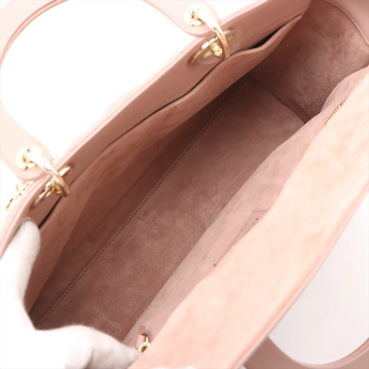 Lady Dior Cannage Large Leather 2-Way Handbag Pink — view 8