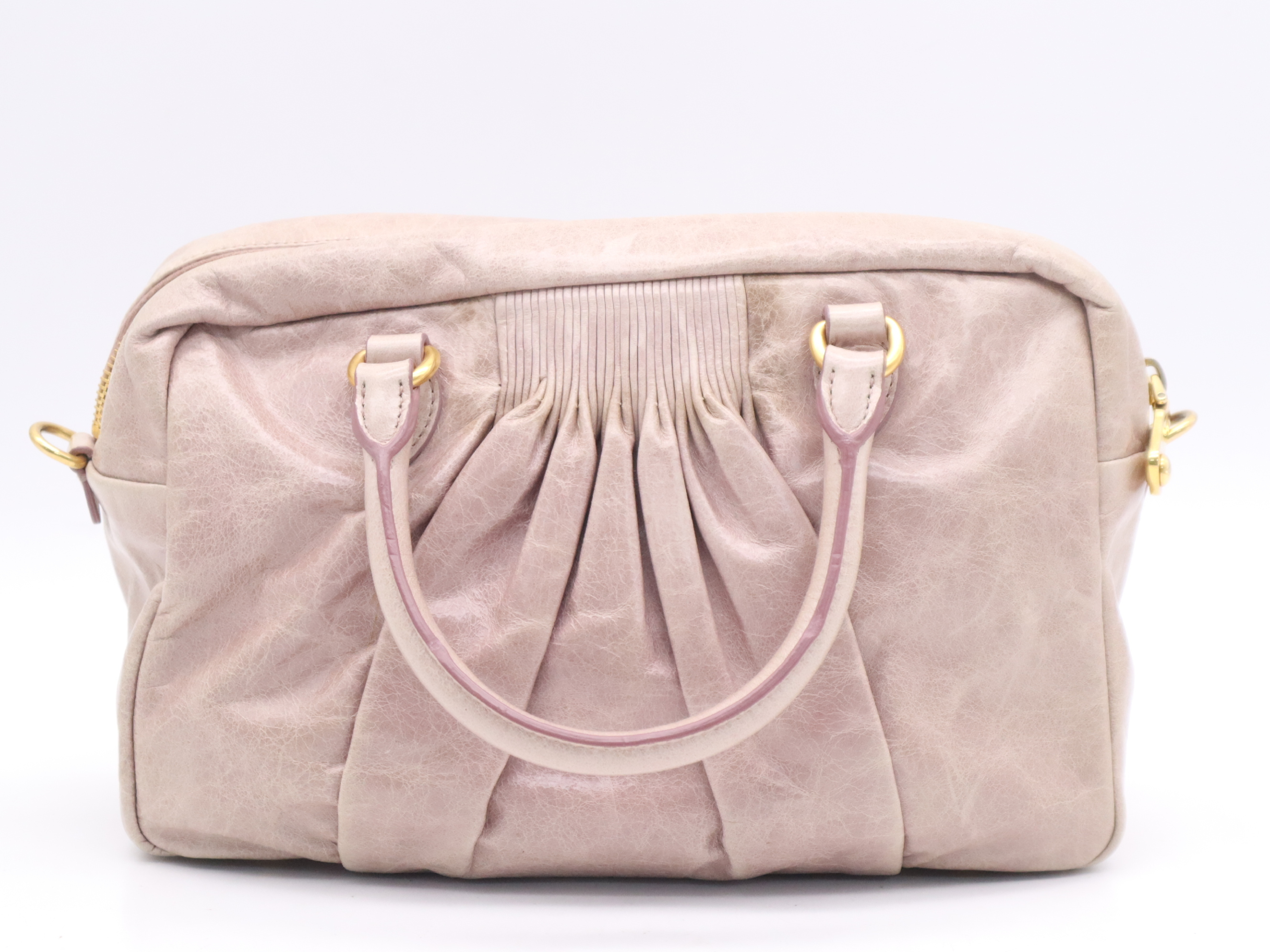 Leather 2-Way Handbag, Pink, Gold Hardware, with Shoulder Strap — view 2