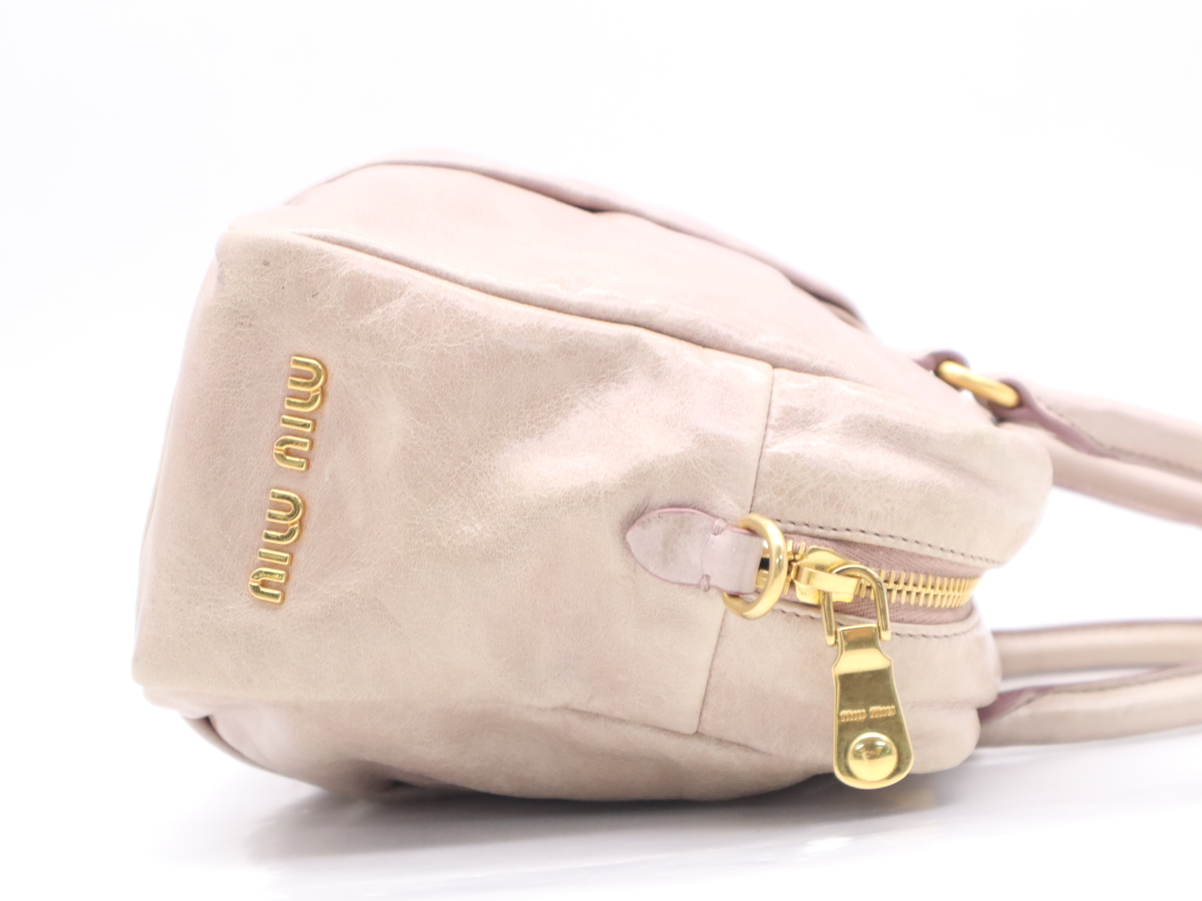 Leather 2-Way Handbag, Pink, Gold Hardware, with Shoulder Strap — view 5