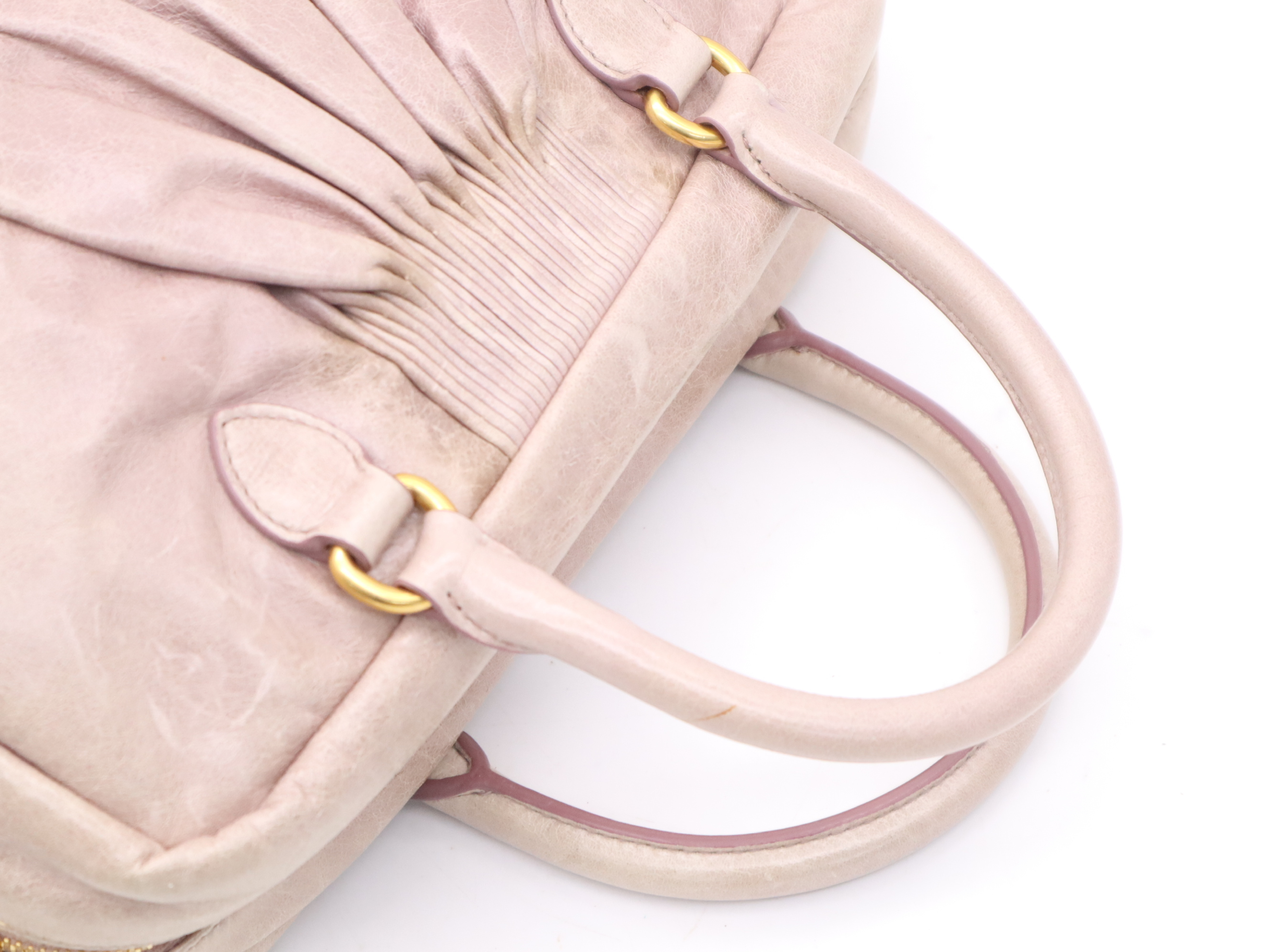 Leather 2-Way Handbag, Pink, Gold Hardware, with Shoulder Strap — view 6