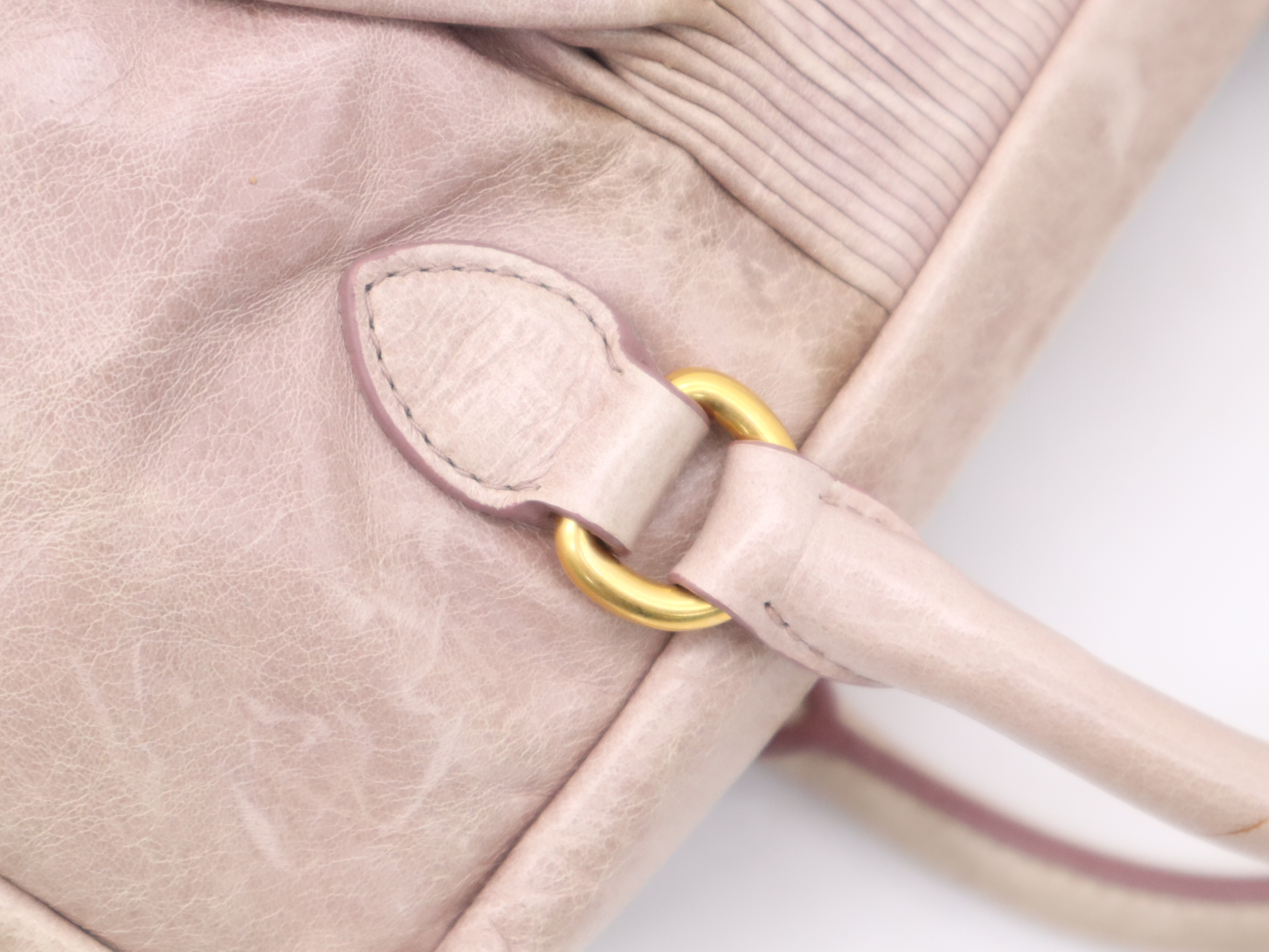 Leather 2-Way Handbag, Pink, Gold Hardware, with Shoulder Strap — view 7