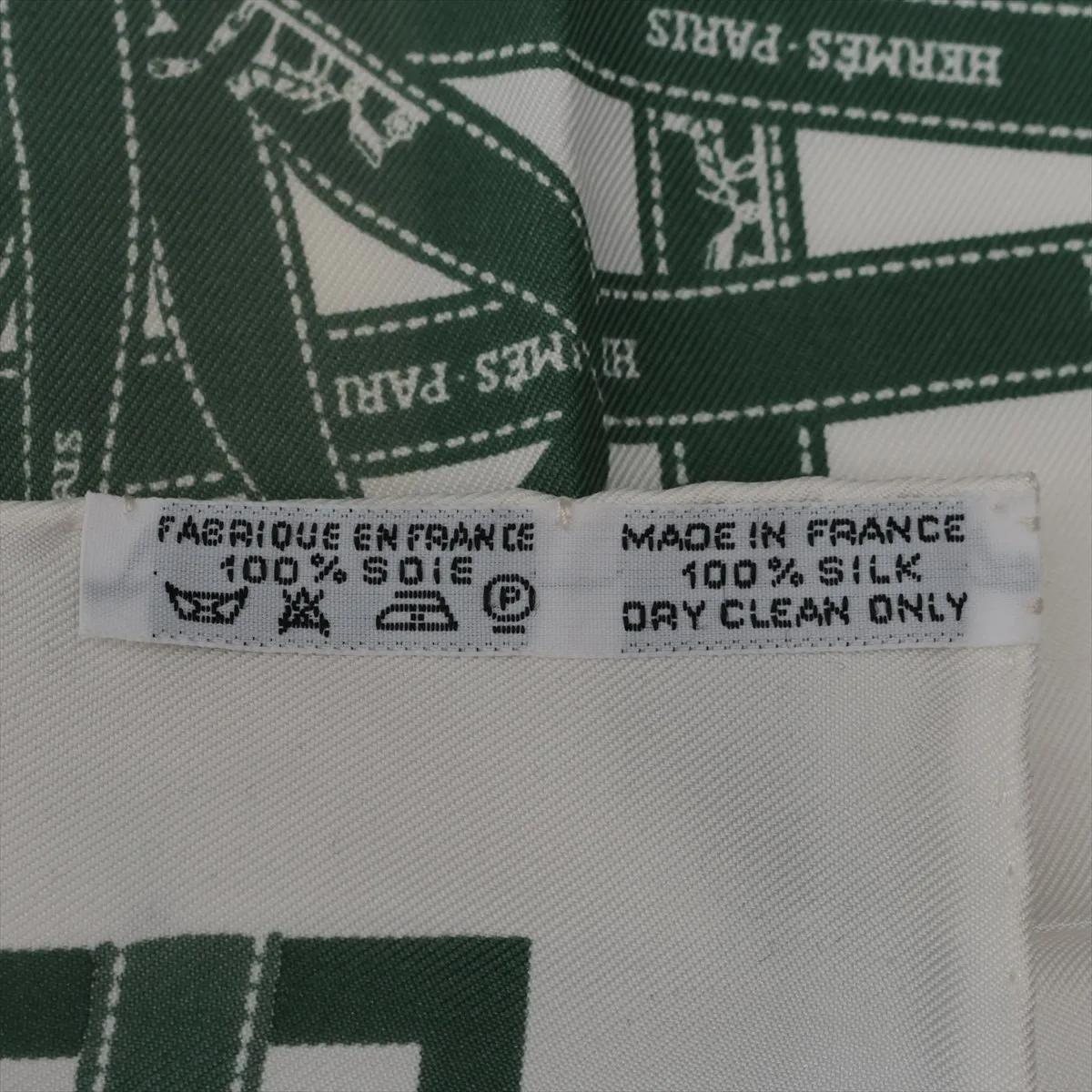 Carre 45 Bolduc Ribbon Scarf Silk White x Green Thread Fuzzing — view 6