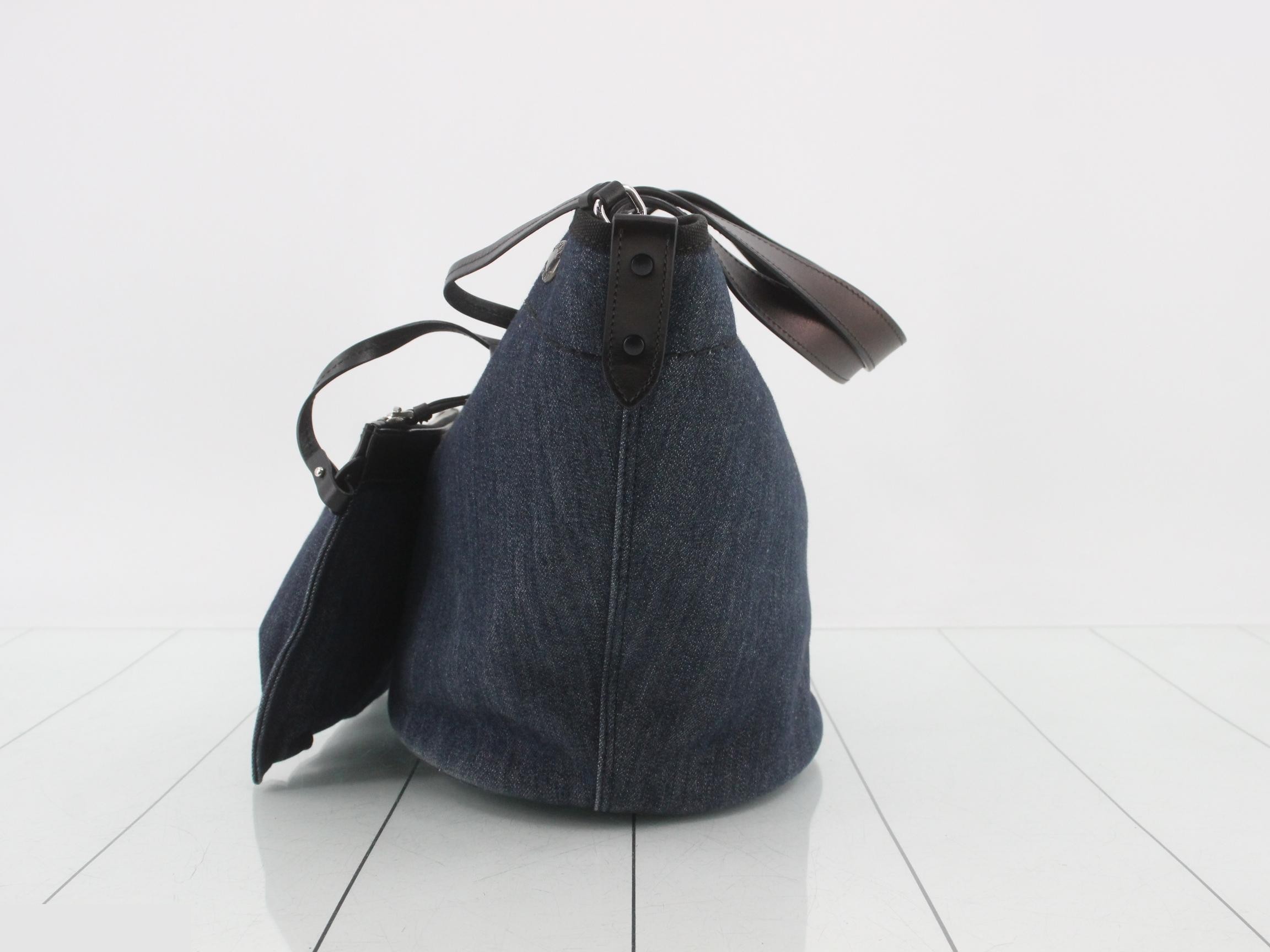 Two-way tote bag, denim/city calf leather, with pouch. — view 4