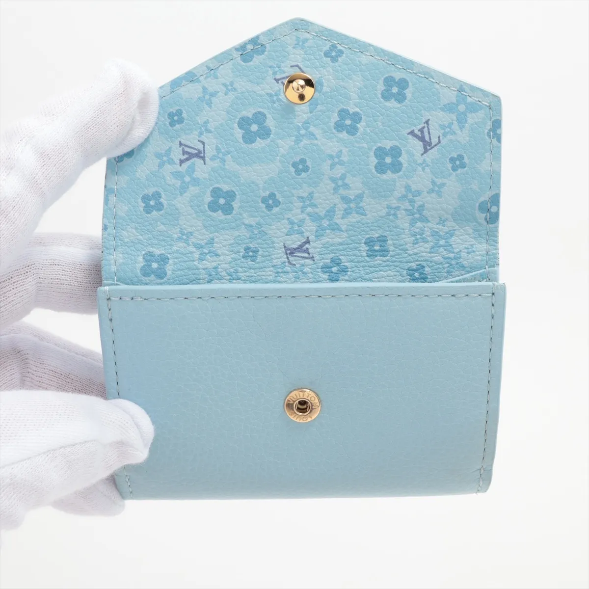 LV logo Portefeuille Lock Mini M80280 UB0241 Light Blue Compact Wallet — view 3