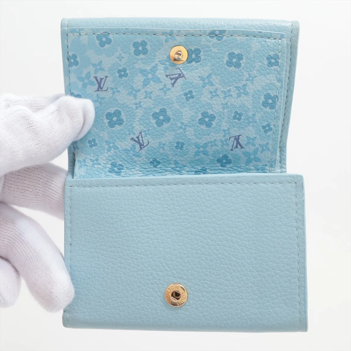 LV logo Portefeuille Lock Mini M80280 UB0241 Light Blue Compact Wallet — view 4