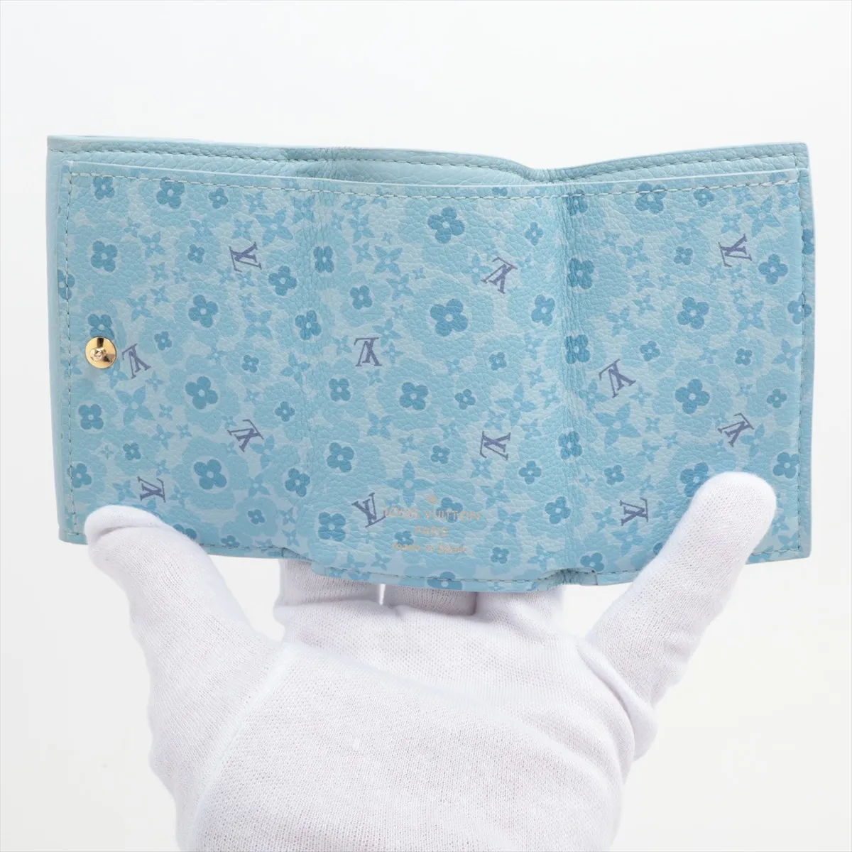 LV logo Portefeuille Lock Mini M80280 UB0241 Light Blue Compact Wallet — view 5