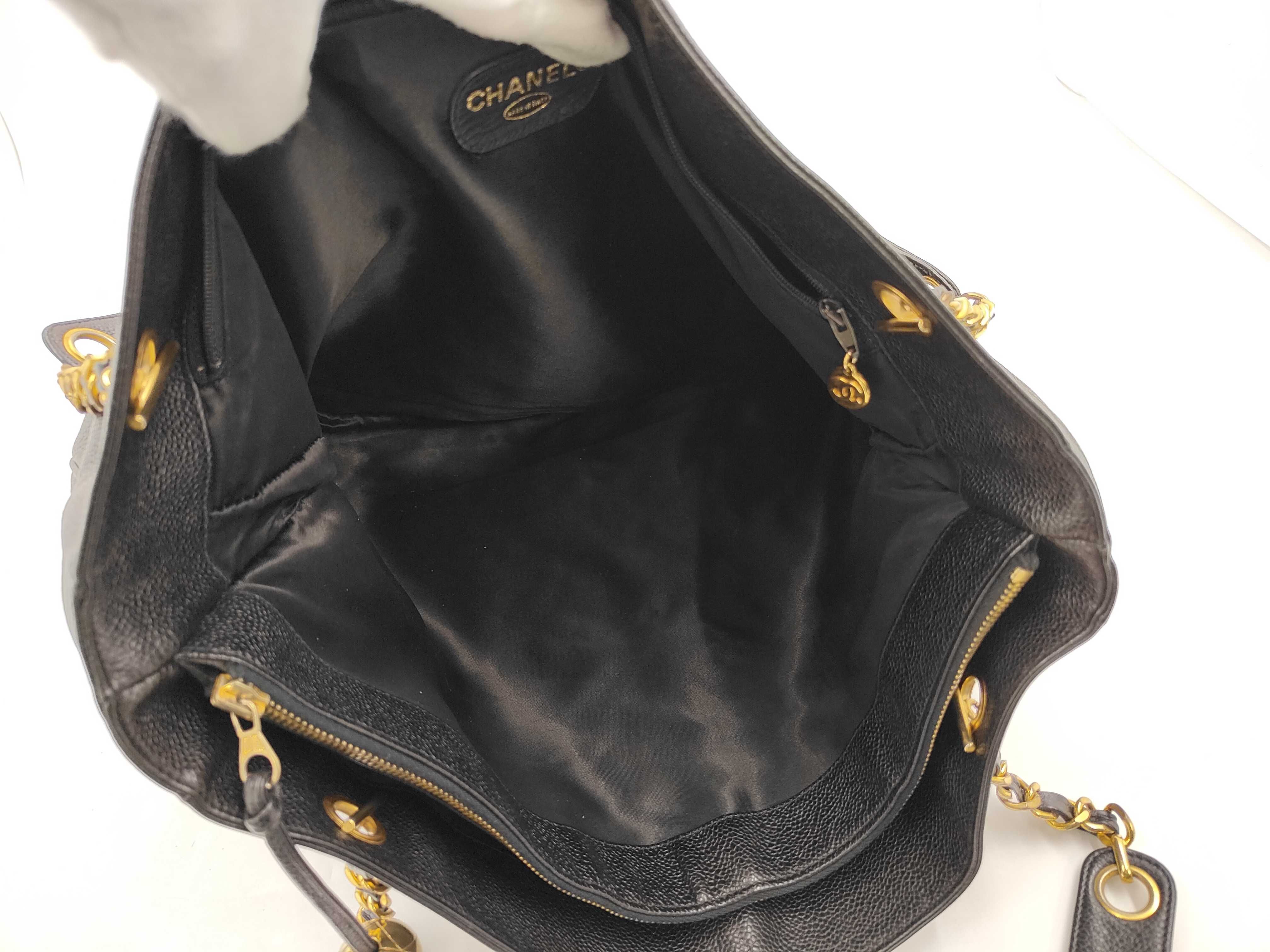 Coco Caviar Leather Chain Shoulder Bag, Black, Cereal Tote Bag — view 11
