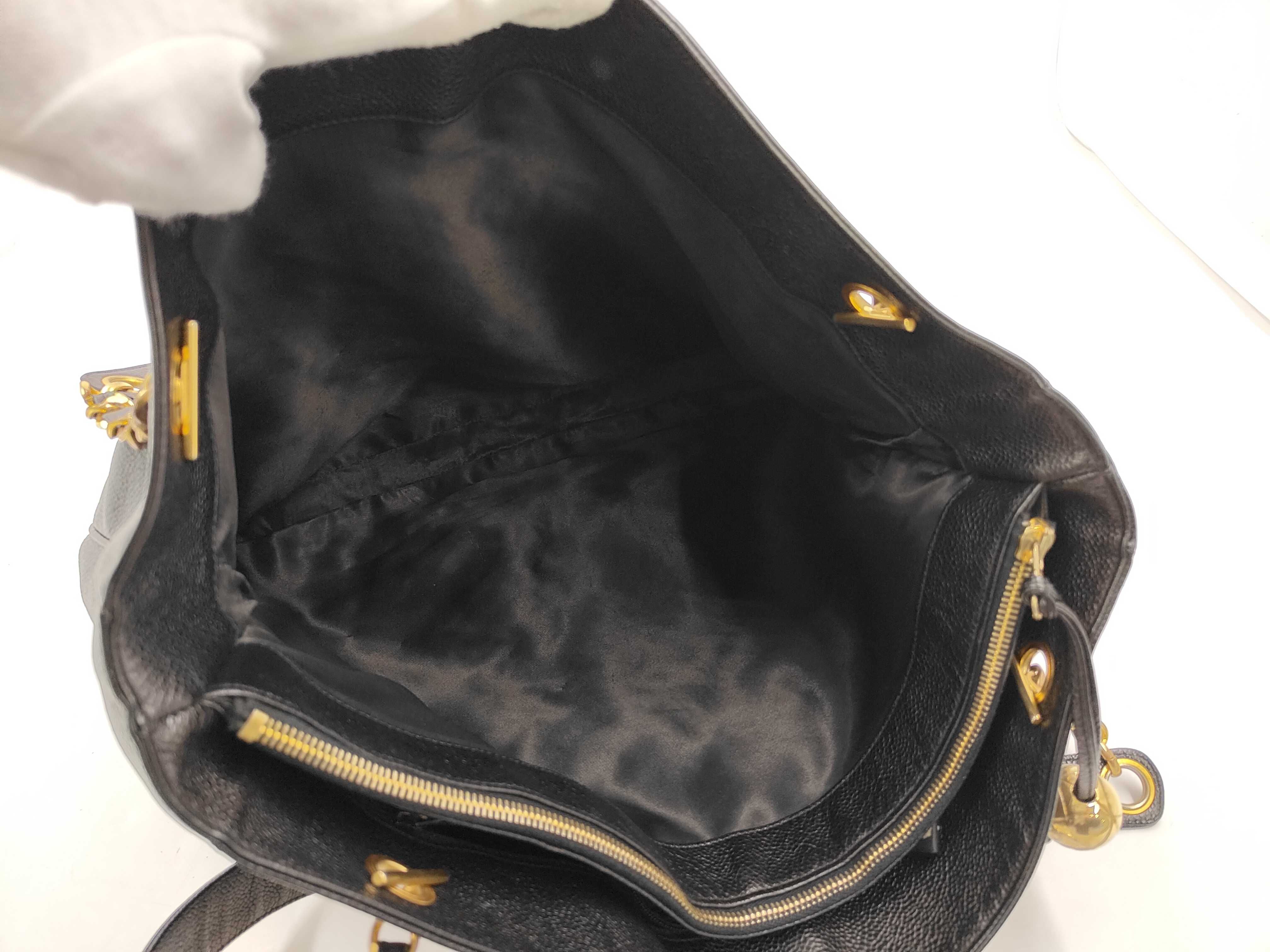 Coco Caviar Leather Chain Shoulder Bag, Black, Cereal Tote Bag — view 12