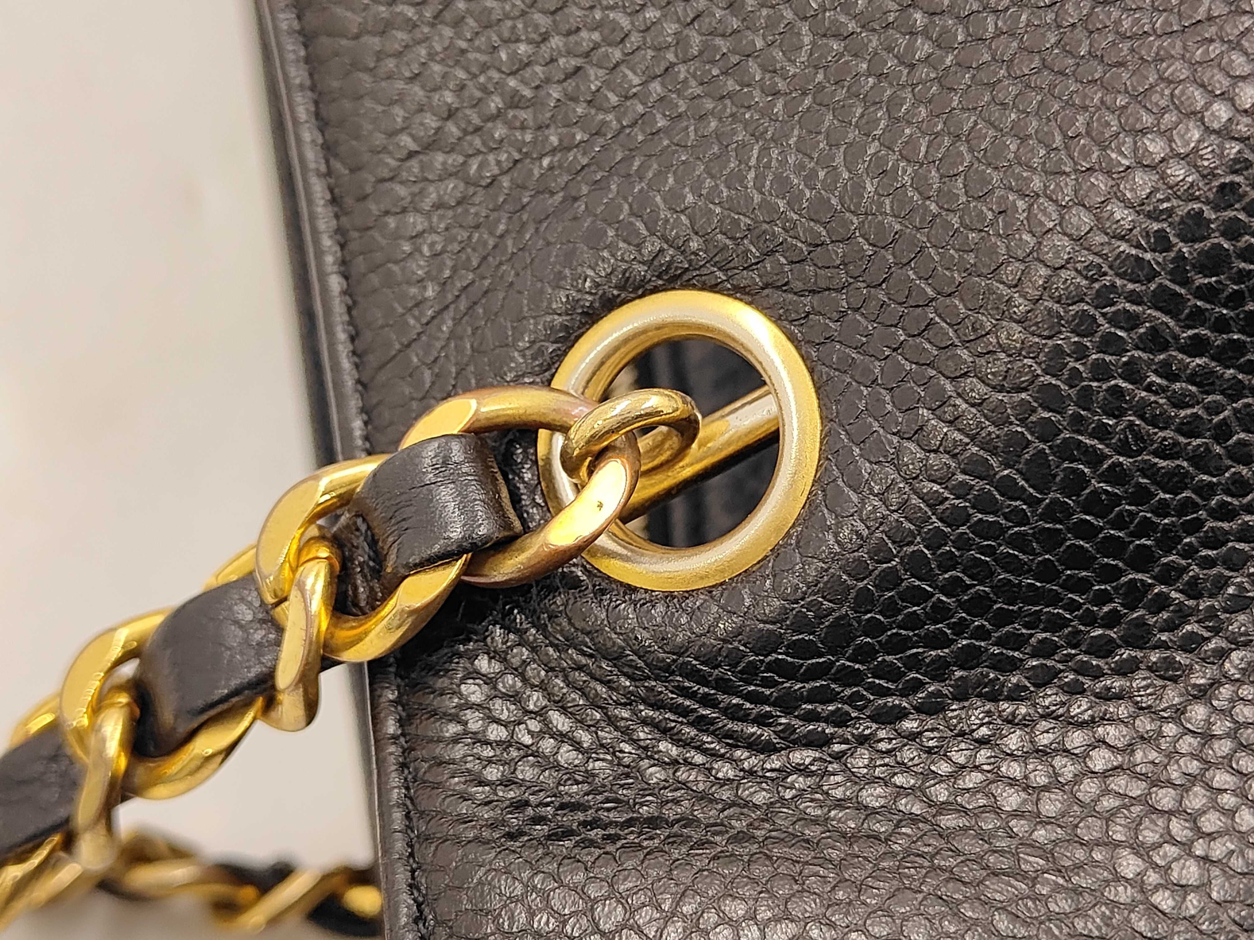 Coco Caviar Leather Chain Shoulder Bag, Black, Cereal Tote Bag — view 6