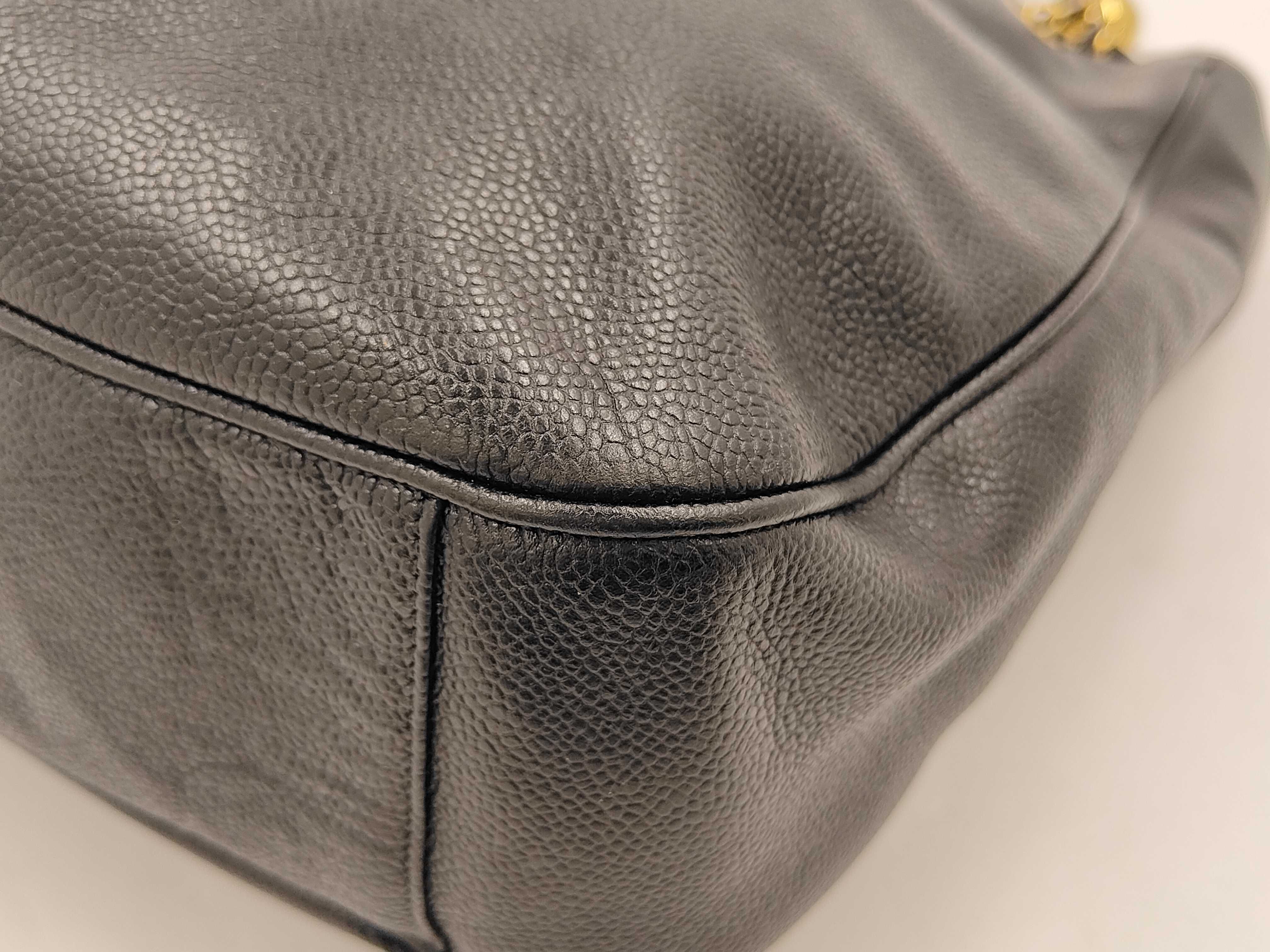 Coco Caviar Leather Chain Shoulder Bag, Black, Cereal Tote Bag — view 8
