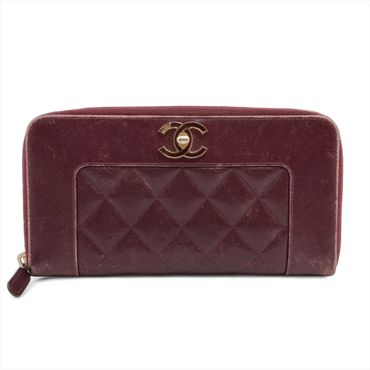 Mademoiselle Lambskin Round Zip Wallet, Red with Gold Hardware, 22670352