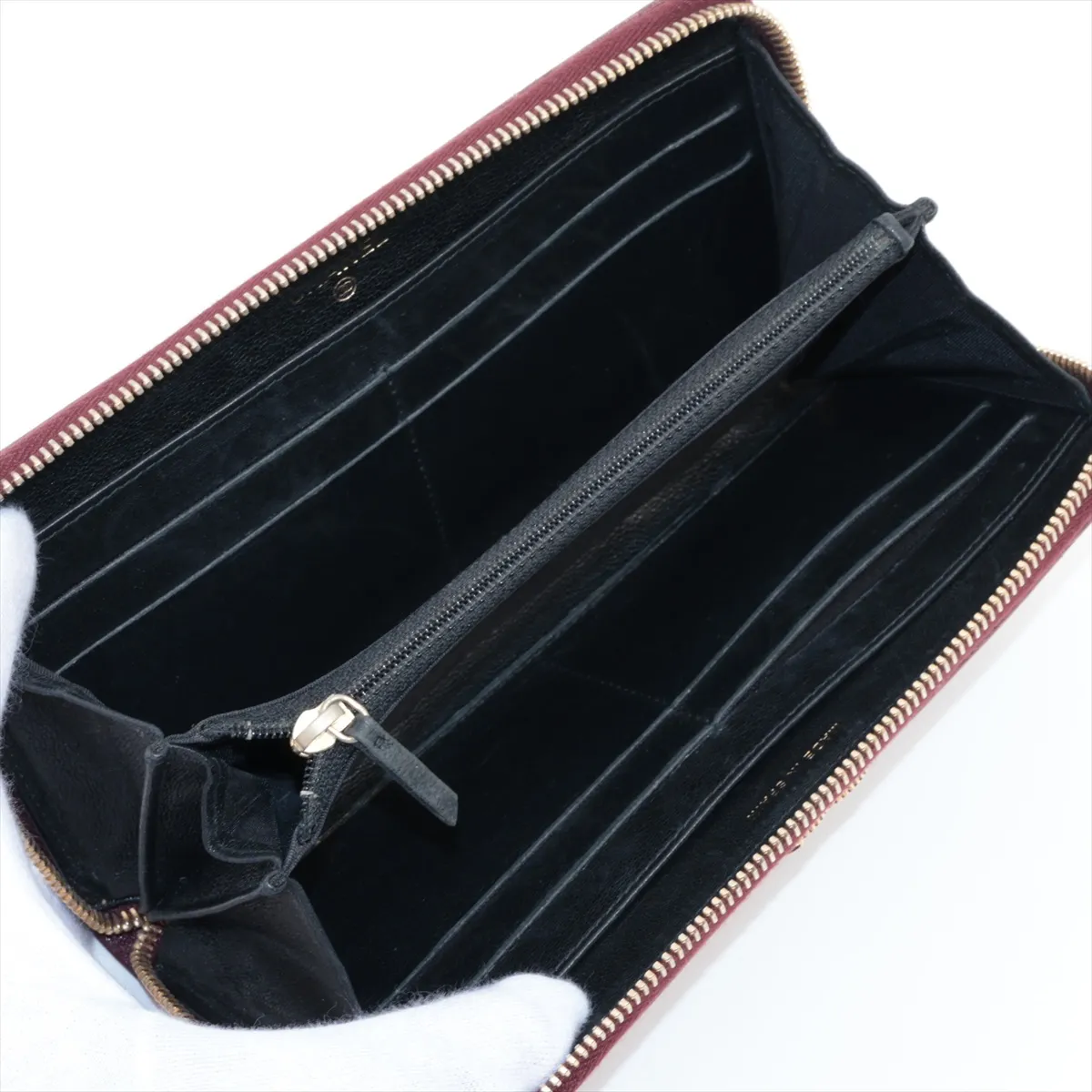 Mademoiselle Lambskin Round Zip Wallet, Red with Gold Hardware, 22670352 — view 3