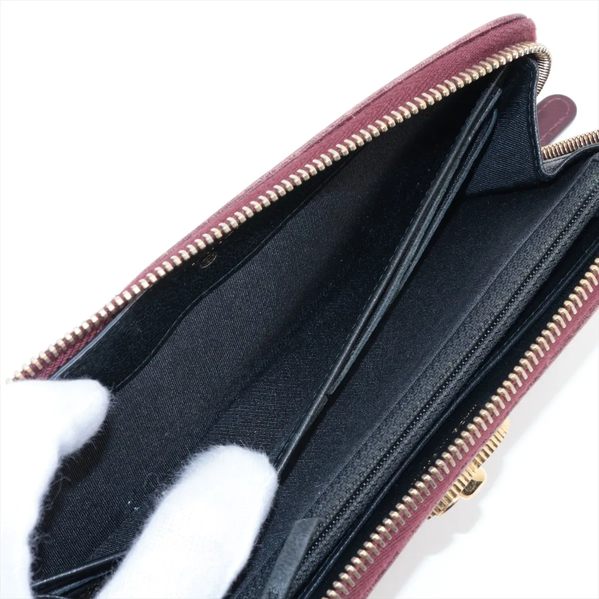 Mademoiselle Lambskin Round Zip Wallet, Red with Gold Hardware, 22670352 — view 4