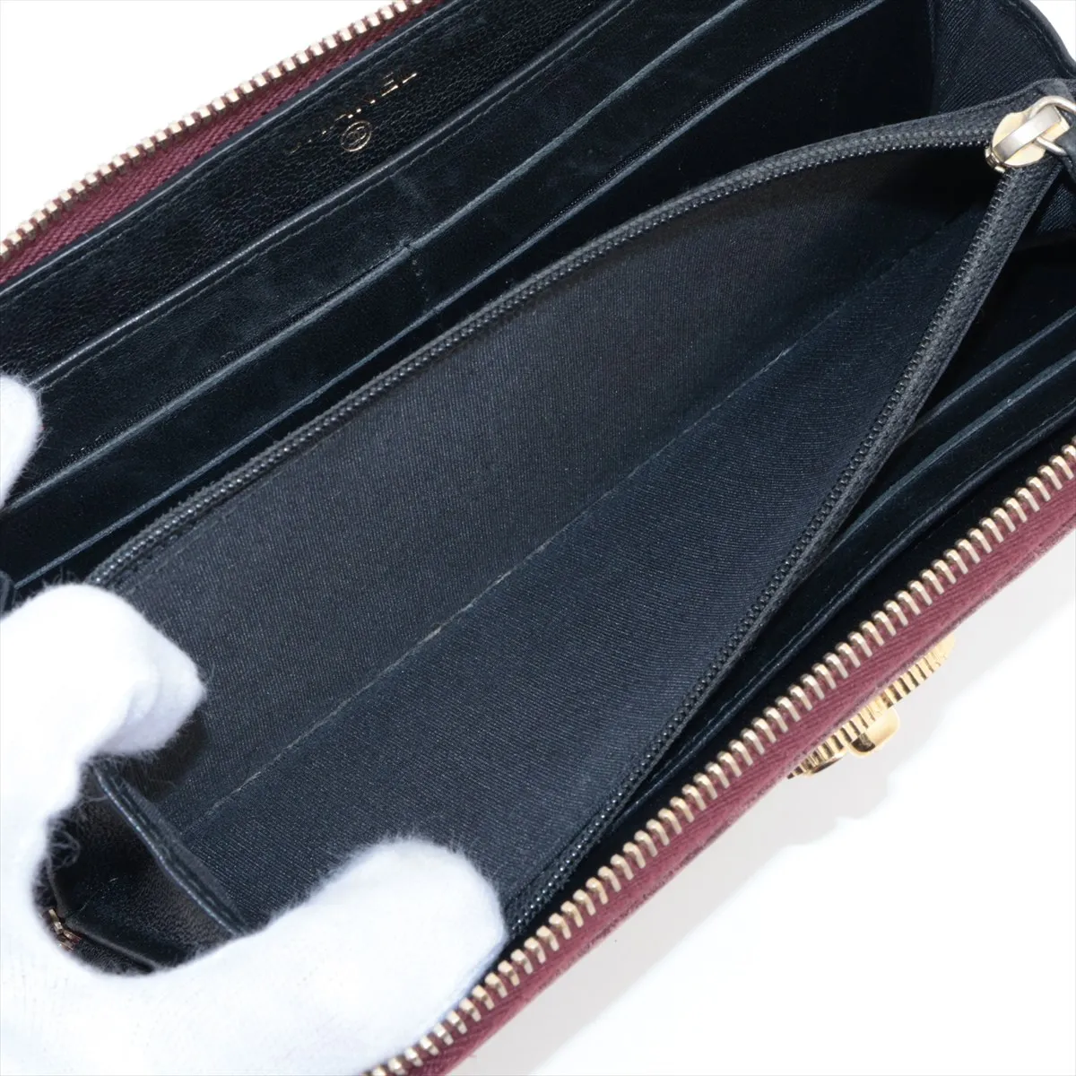 Mademoiselle Lambskin Round Zip Wallet, Red with Gold Hardware, 22670352 — view 8