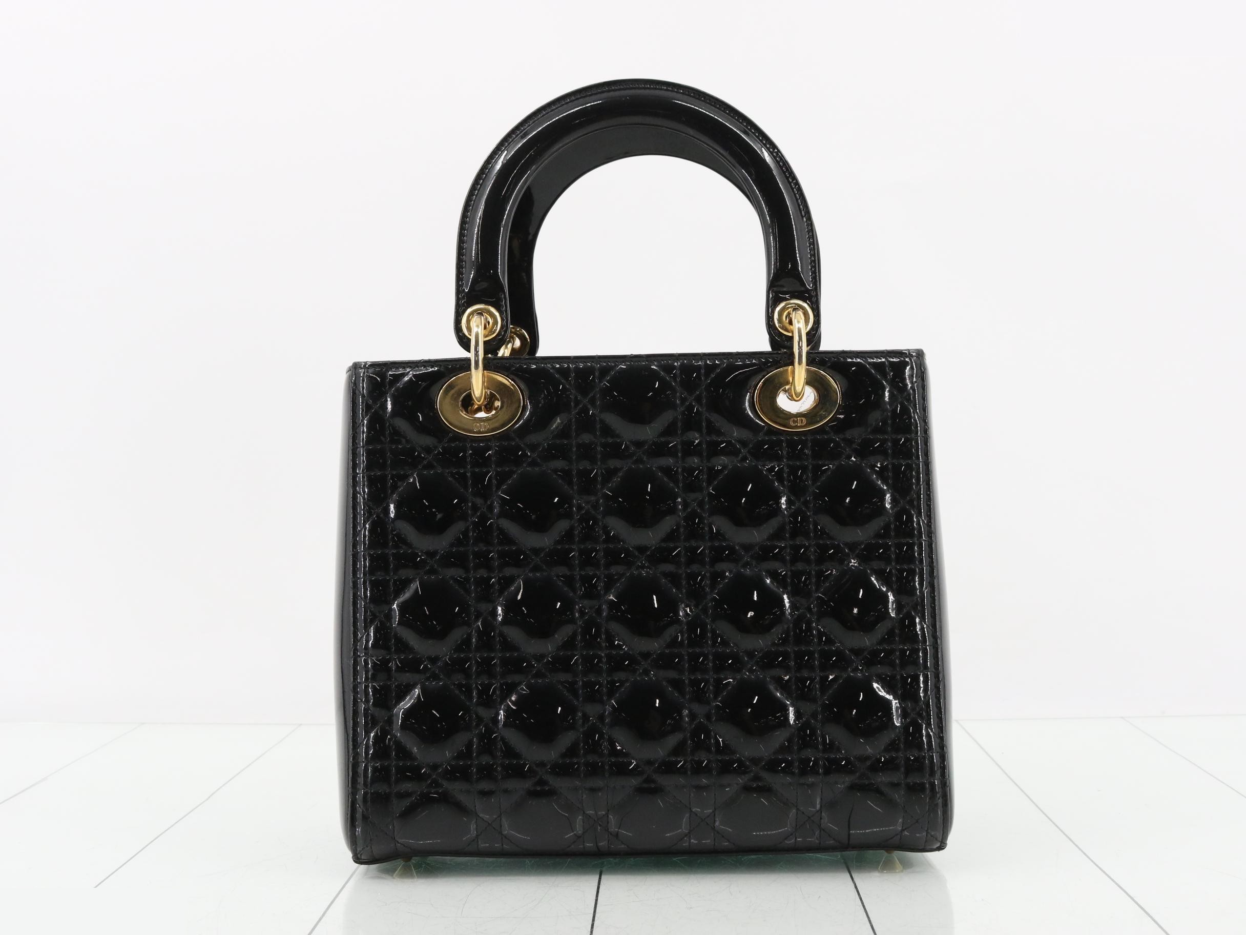 Lady Dior Cannage Enamel 2-Way Handbag, Black — view 2